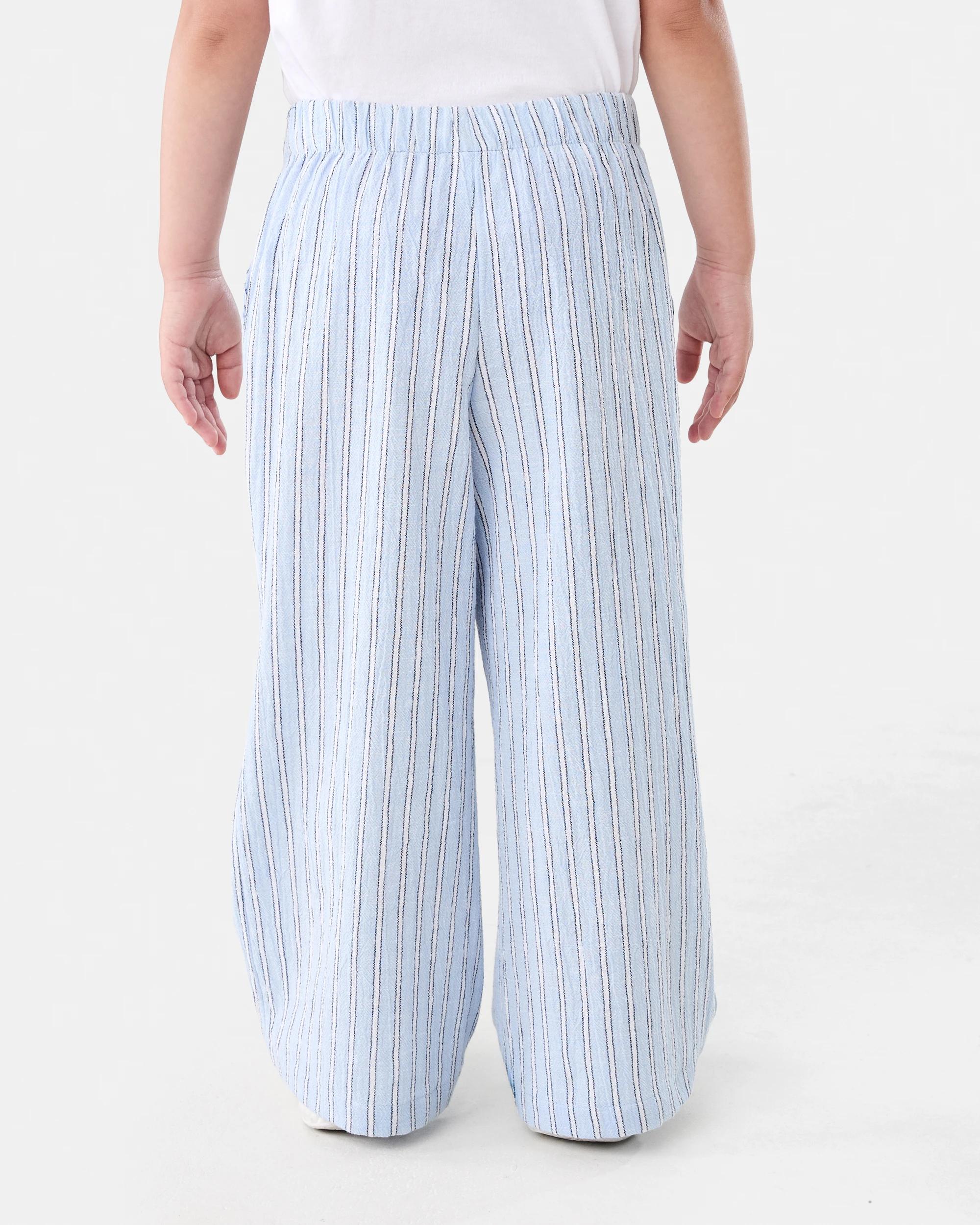 2 Woven Wide Leg Pants Blu Stripe, 2 of 6