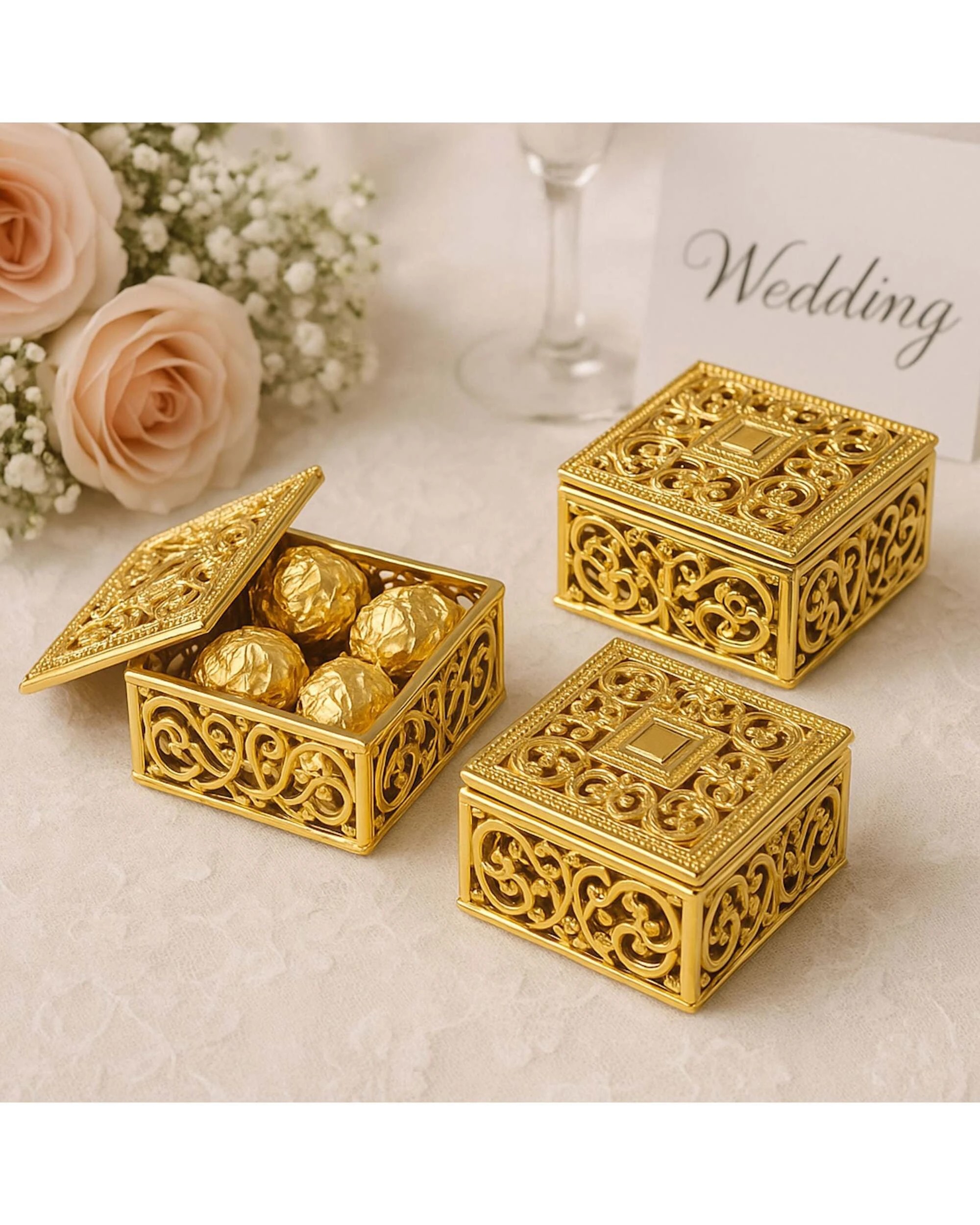 2 Party Maker Square Trinket Boxes Pack of 6 - Gold, 2 of 3