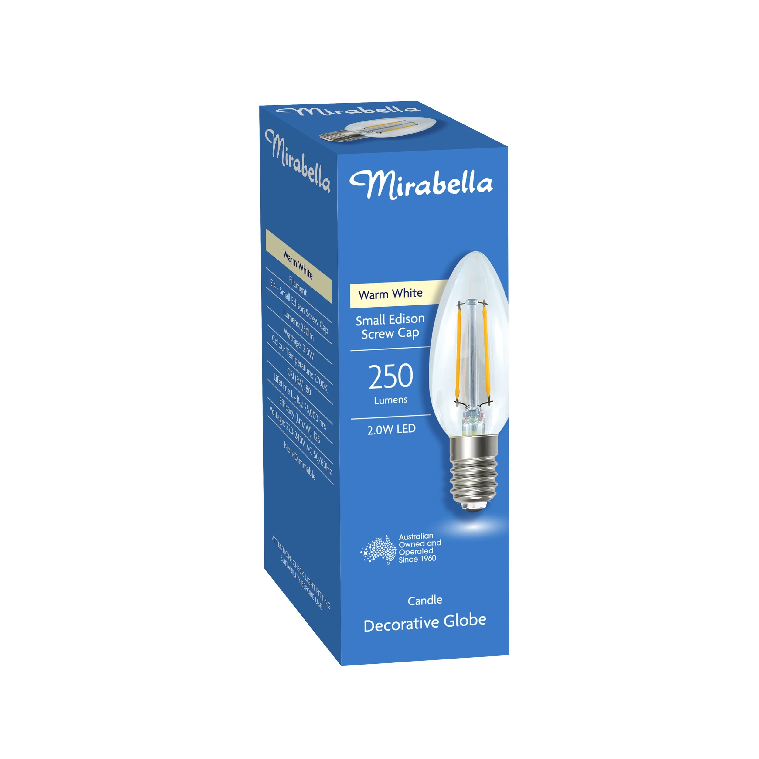 2 Mirabella 2W LED Filament Warm White Candle Decorative Globe Bulb, 2 of 6
