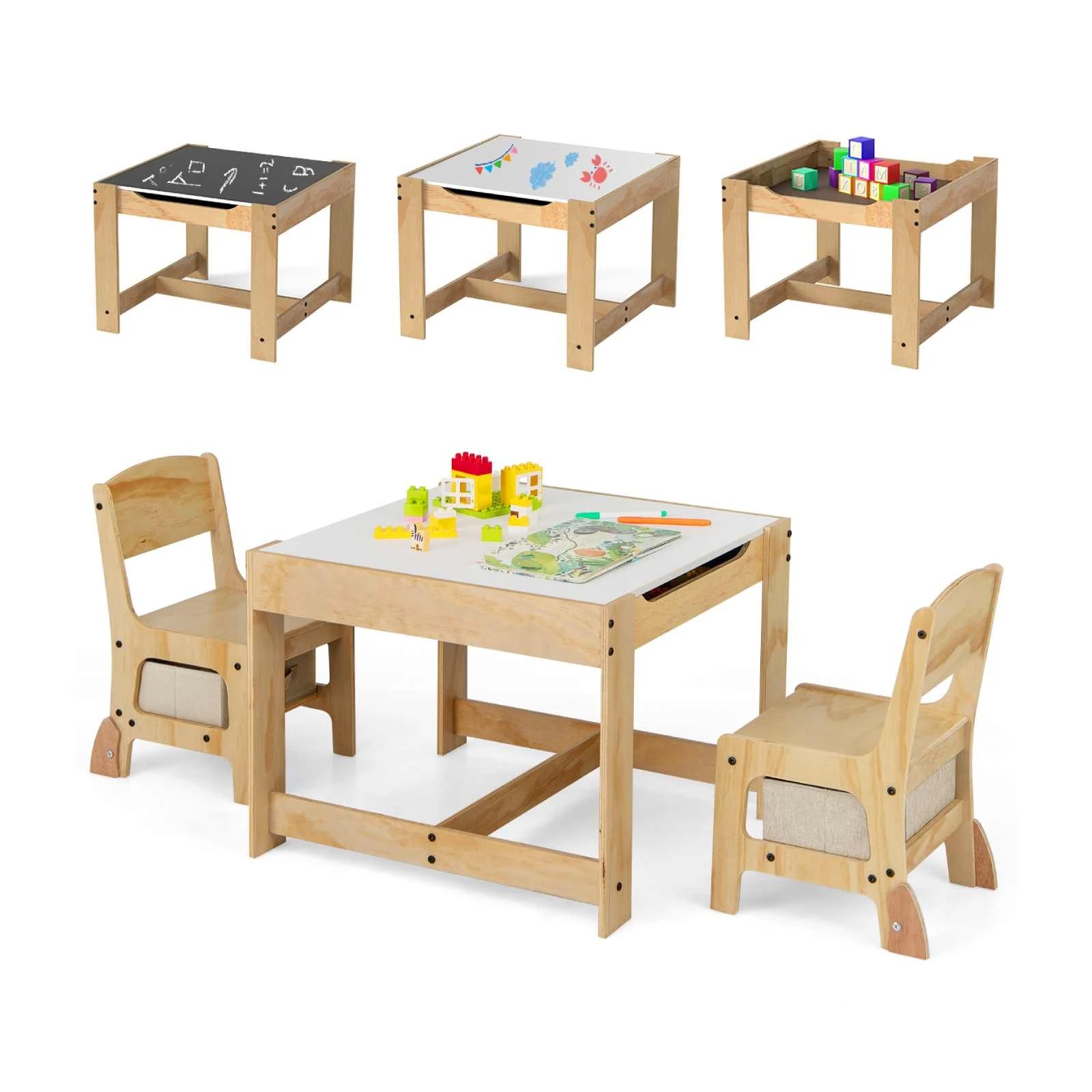 1 Costway 3-in-1 Thickened Activity Table Chairs Set - Natural, 1 of 1