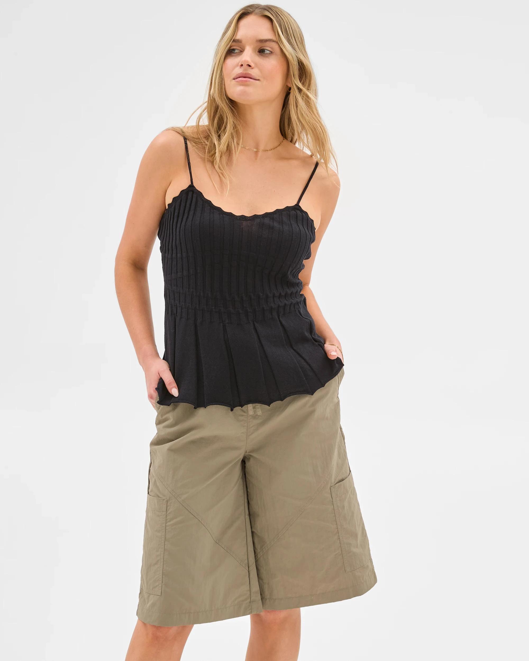 2 Lily Loves Australian Cotton Pleat Knit Cami BLACK, 2 of 6