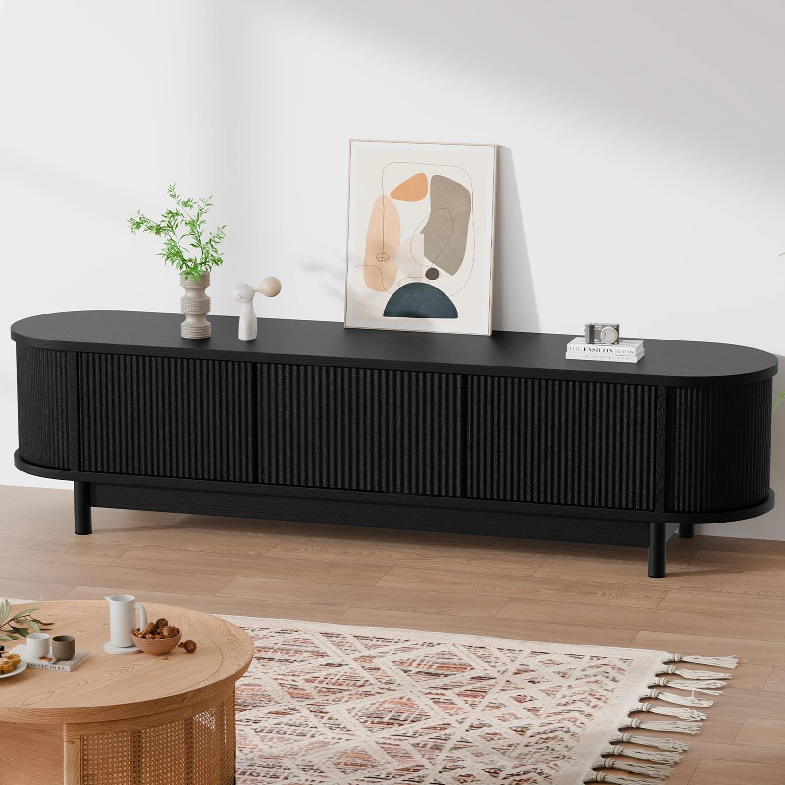 6 Alfordson TV Cabinet Entertainment Unit Stand 160cm Storage Shelf - Black, 6 of 10