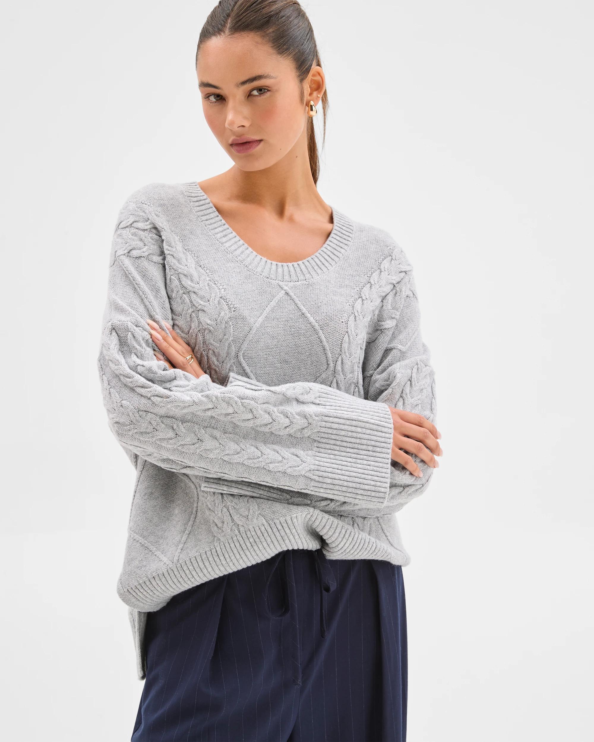 2 Lily Loves Cable Knit Jumper GREY MARLE, 2 of 6
