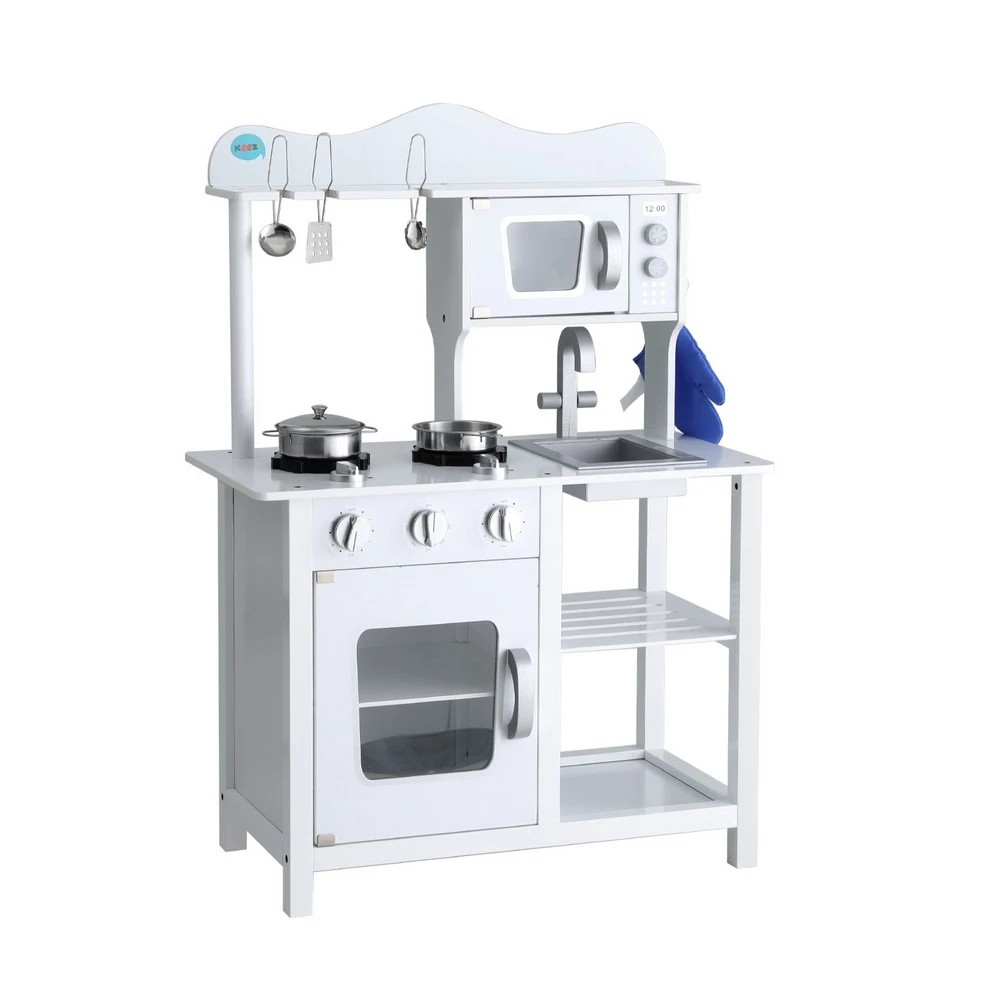 1 Keezi Kids Kitchen Play Set en Pretend Toys Cooking Children Cookware Food - White, 1 of 6