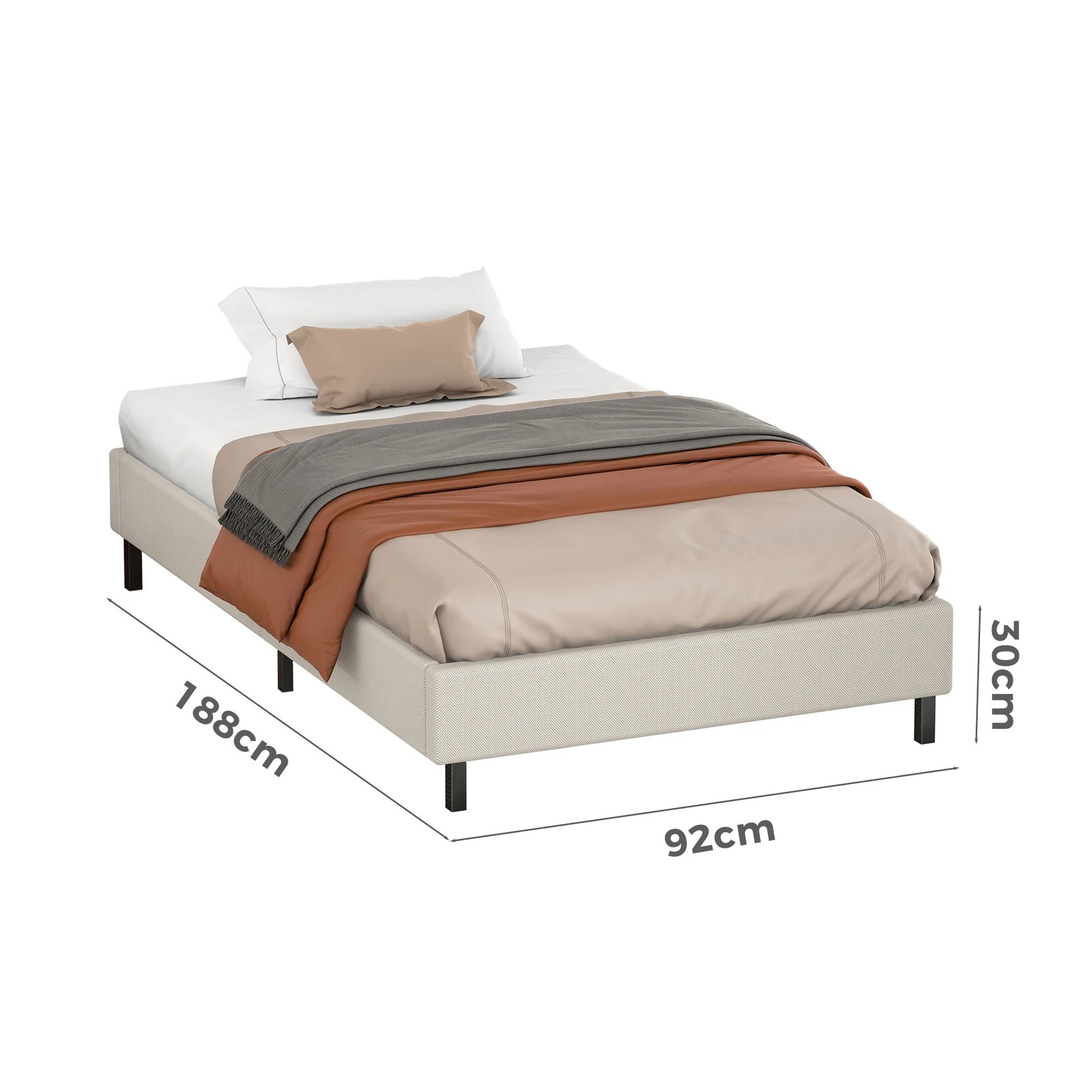 7 Alfordson Bed Frame Single Size Mattress Base Foundation Beige Fabric Basel - Beige, 7 of 10