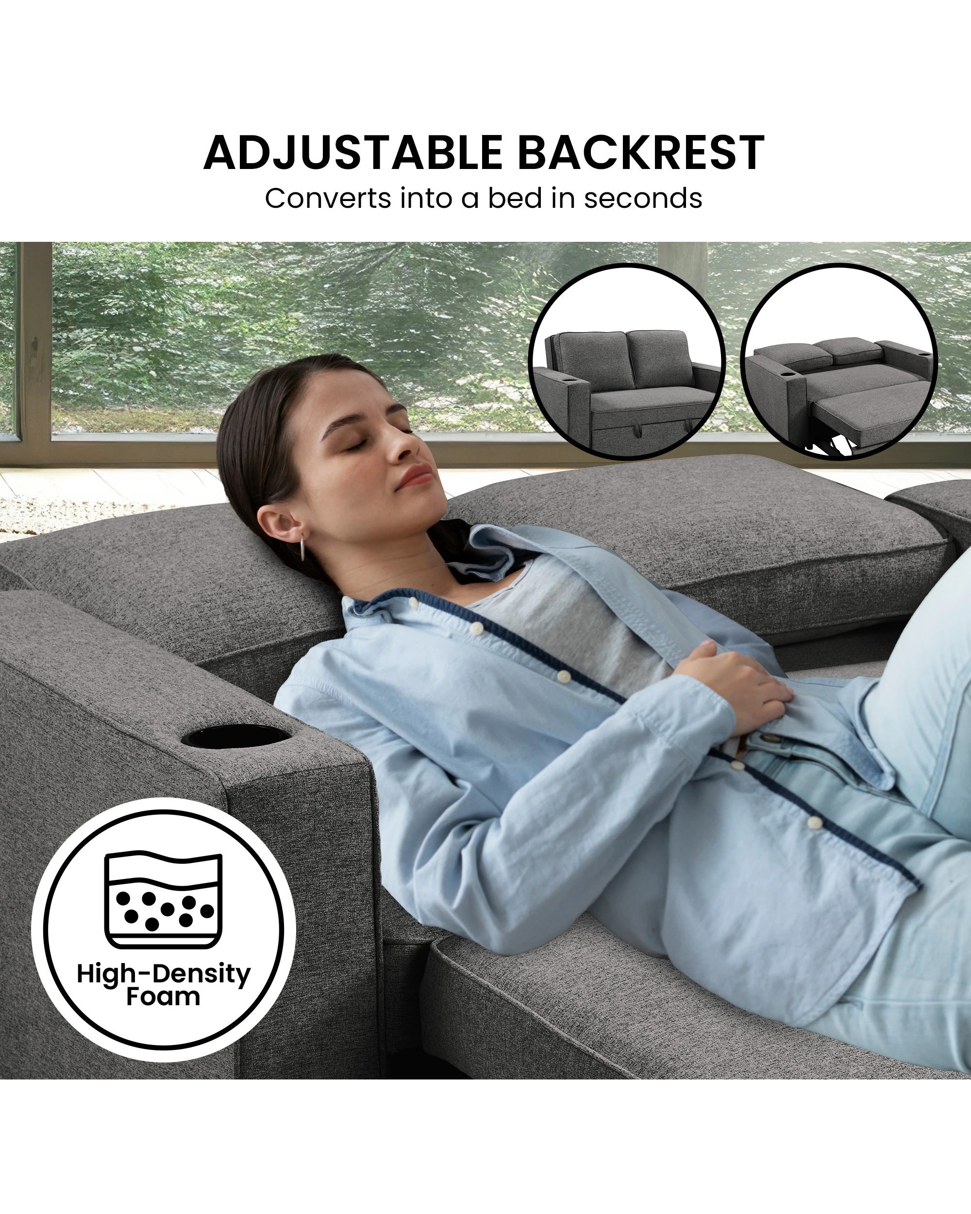 4 Sarantino Hoffman Linen Sofa Bed With Cushions And Cup Holders Dark Grey, 4 of 5