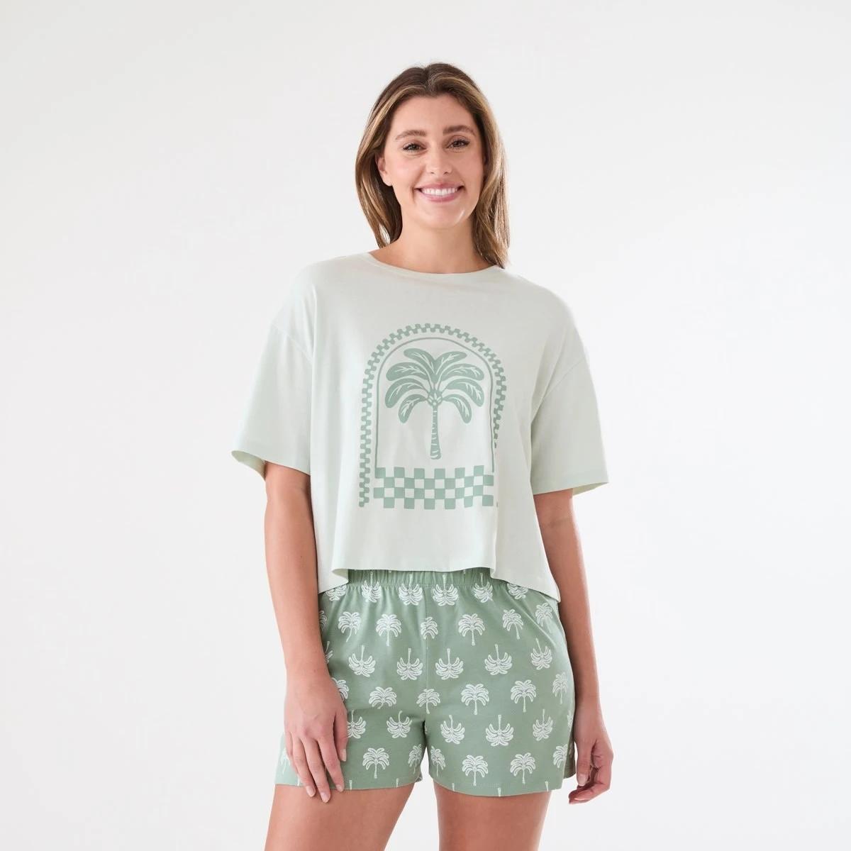 1 Knit T-shirt and Shorts Pyjama Set PALM SPROUT, 1 of 6