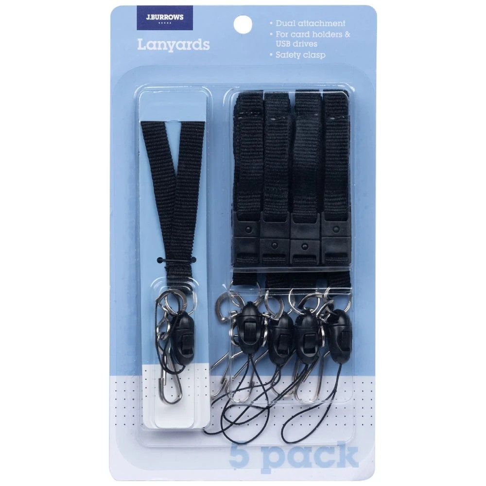 1 J.Burrows Clip and USB Lanyards Black 5 Pack, 1 of 2