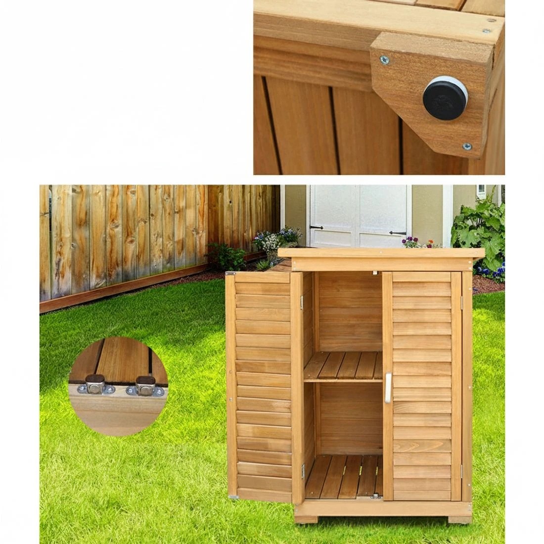 6 Gardeon Outdoor Storage Cabinet Box Wooden Portable Timber Garage Yard - Brown, 6 of 8