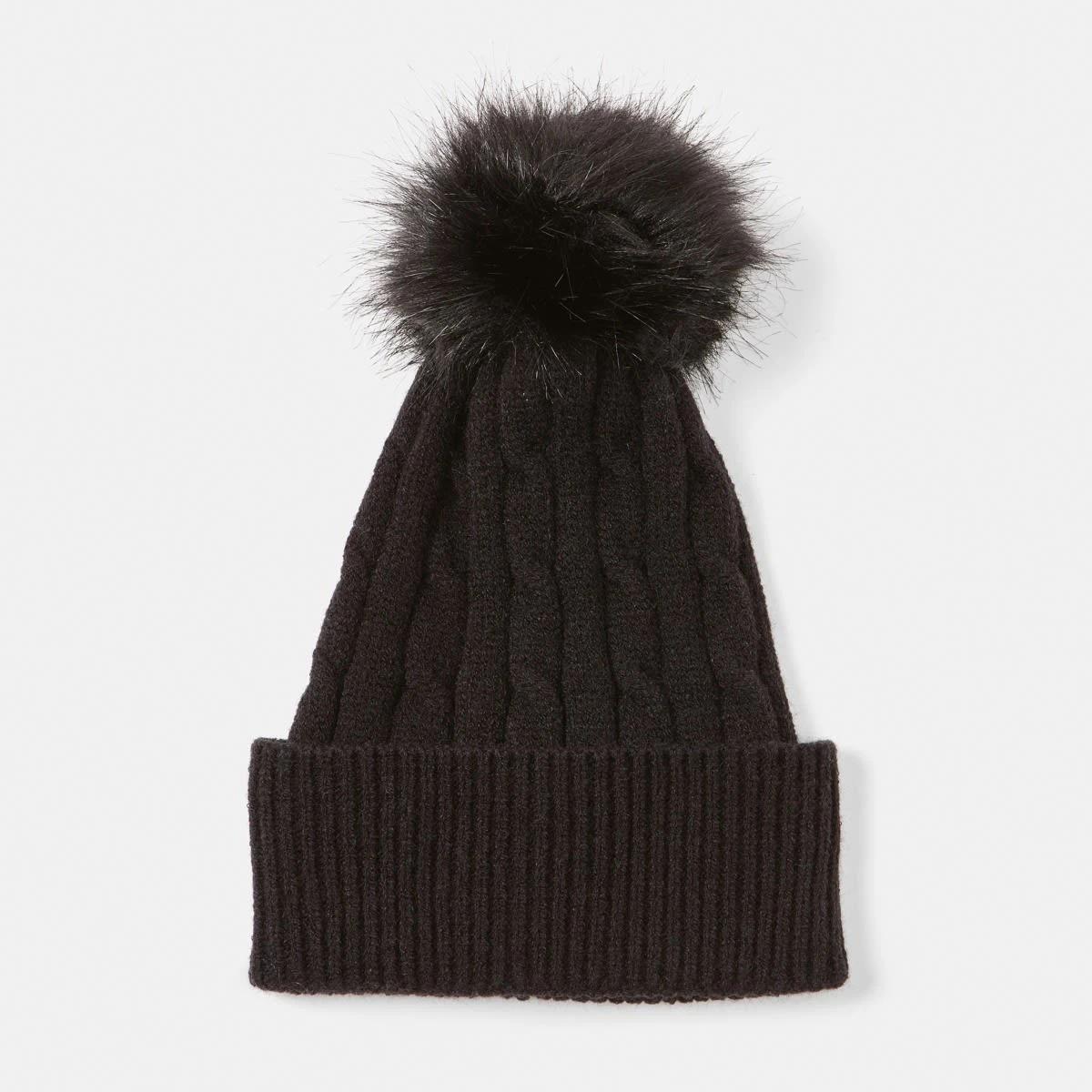 1 Cable Pom Pom Beanie Black, 1 of 4