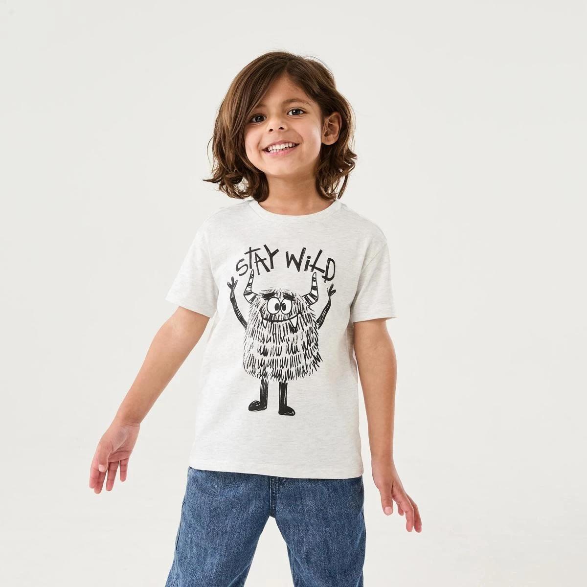 1 Chest Print T-shirt STAY WILD MONSTER WHITE MARLE, 1 of 6