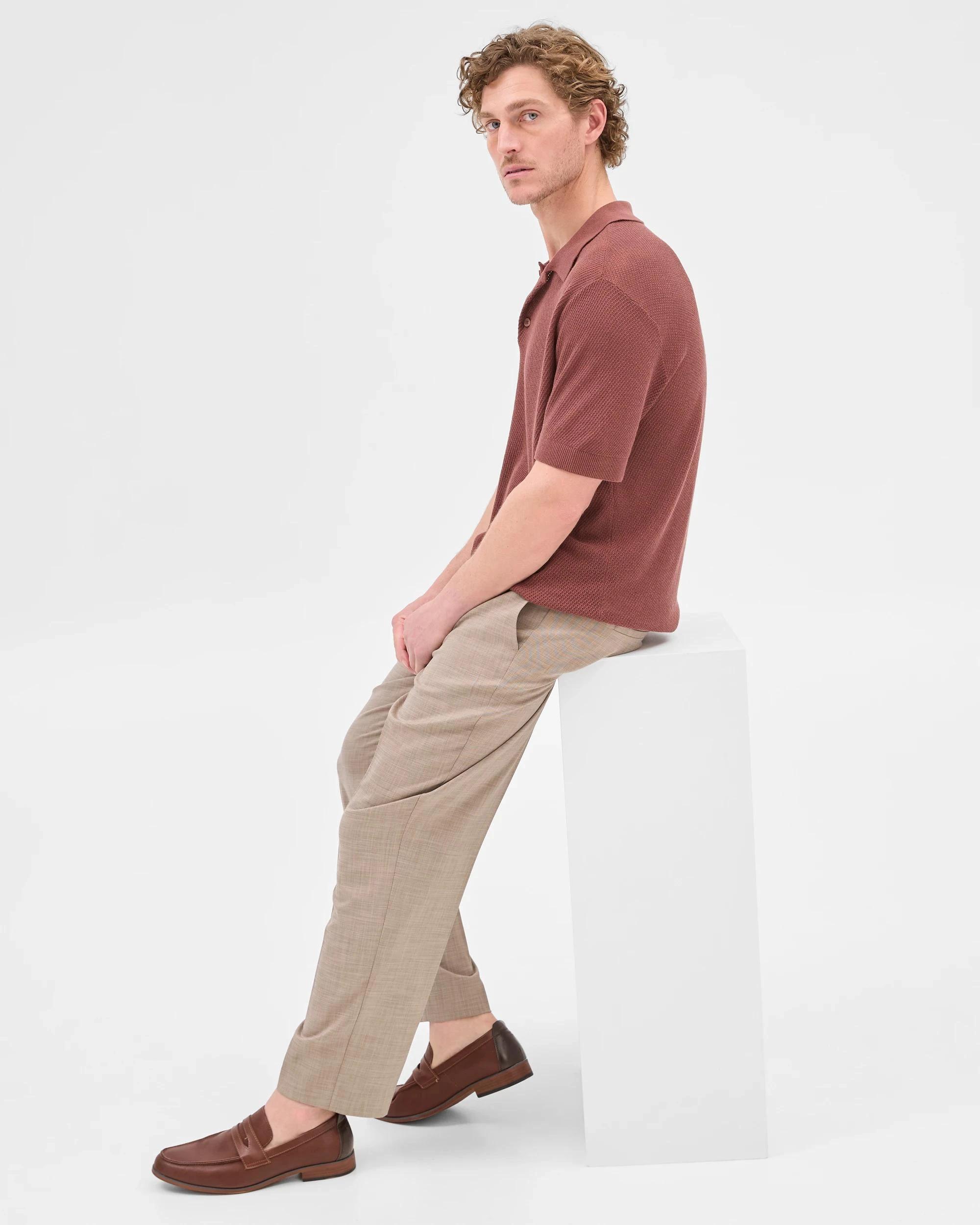 10 Australian Cotton Blend Knit Polo Top - Preview BRICK, 10 of 10