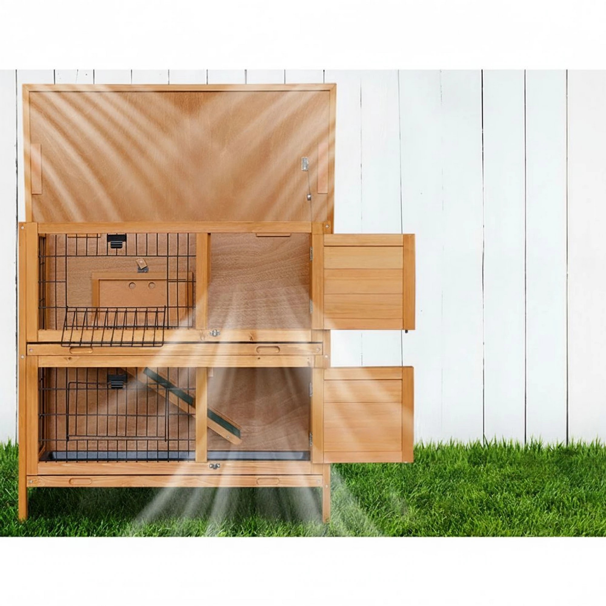 7 i.Pet Rabbit Hutch Chicken Coop Large Wooden House Run Cage - Brown, 7 of 9