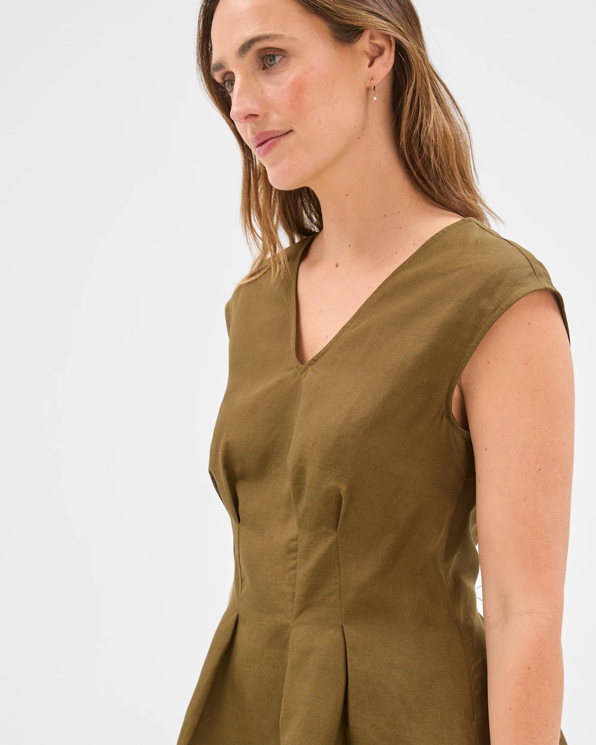 4 Preview Tania Sleeveless Tuck Waist V-Neck Tunic Top KHAKI OLIVE, 4 of 7