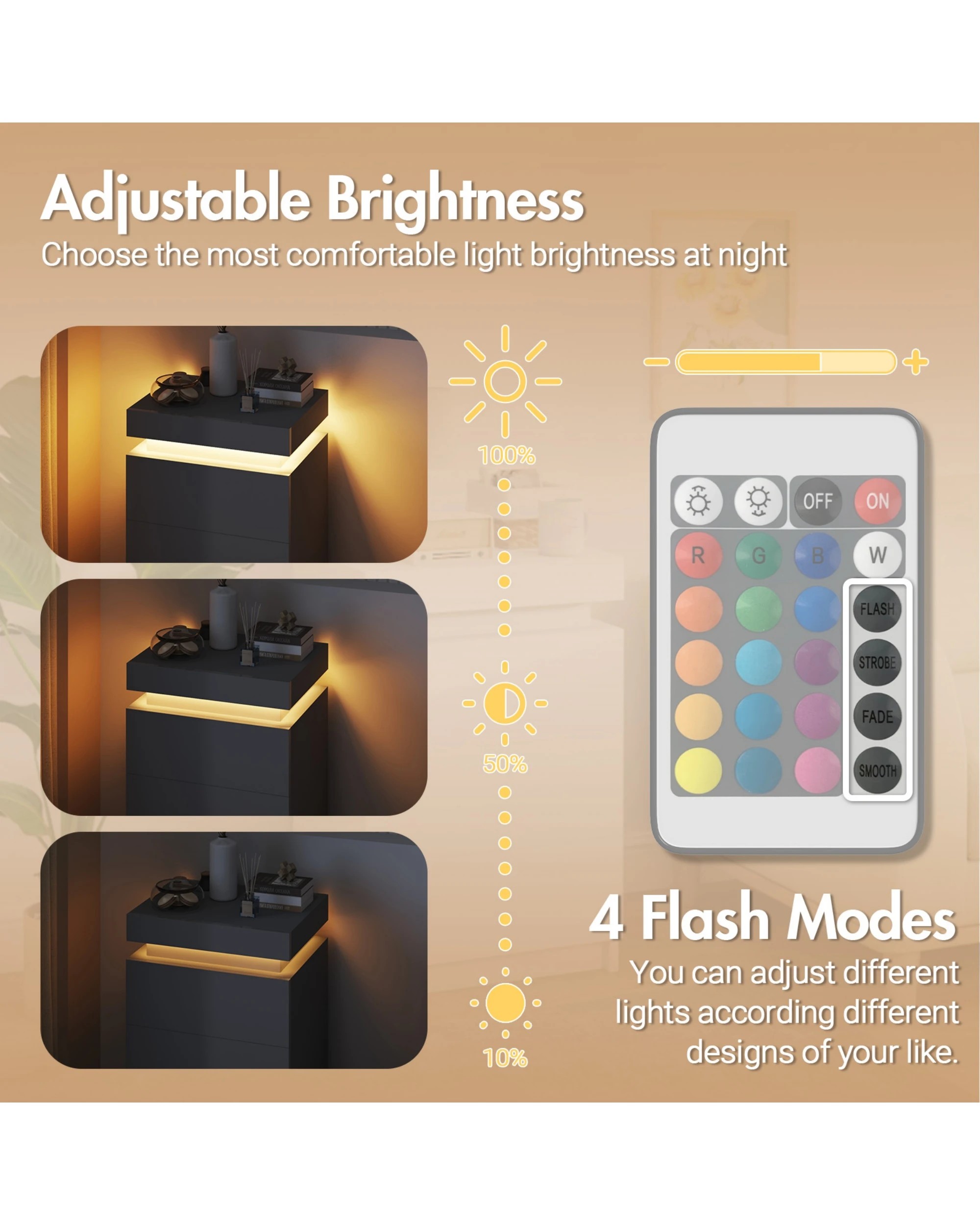 5 Advwin Set of 2 Led Bedside Table Lift Up Storage Nightstand, 5 of 7