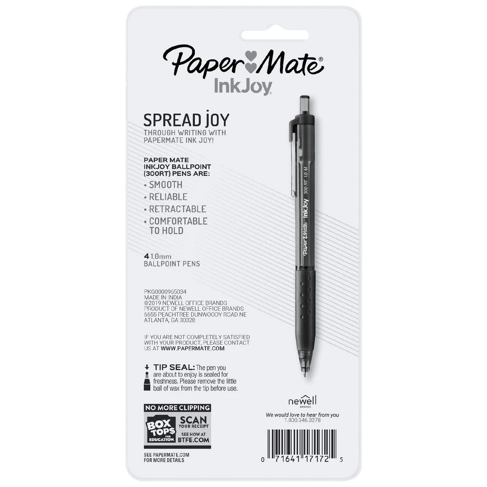 4 Paper Mate Inkjoy 300RT Ballpoint Pens Black 4 Pack, 4 of 4