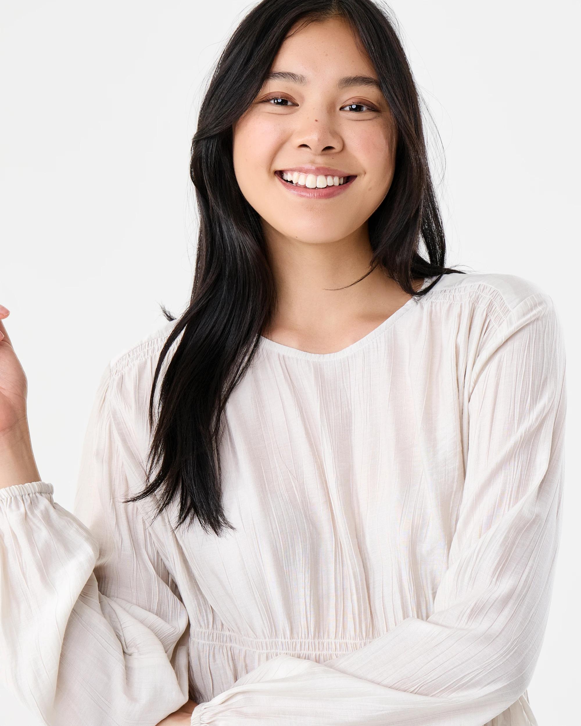 4 Long Sleeve Shirred Detail Top Nat Beige, 4 of 7