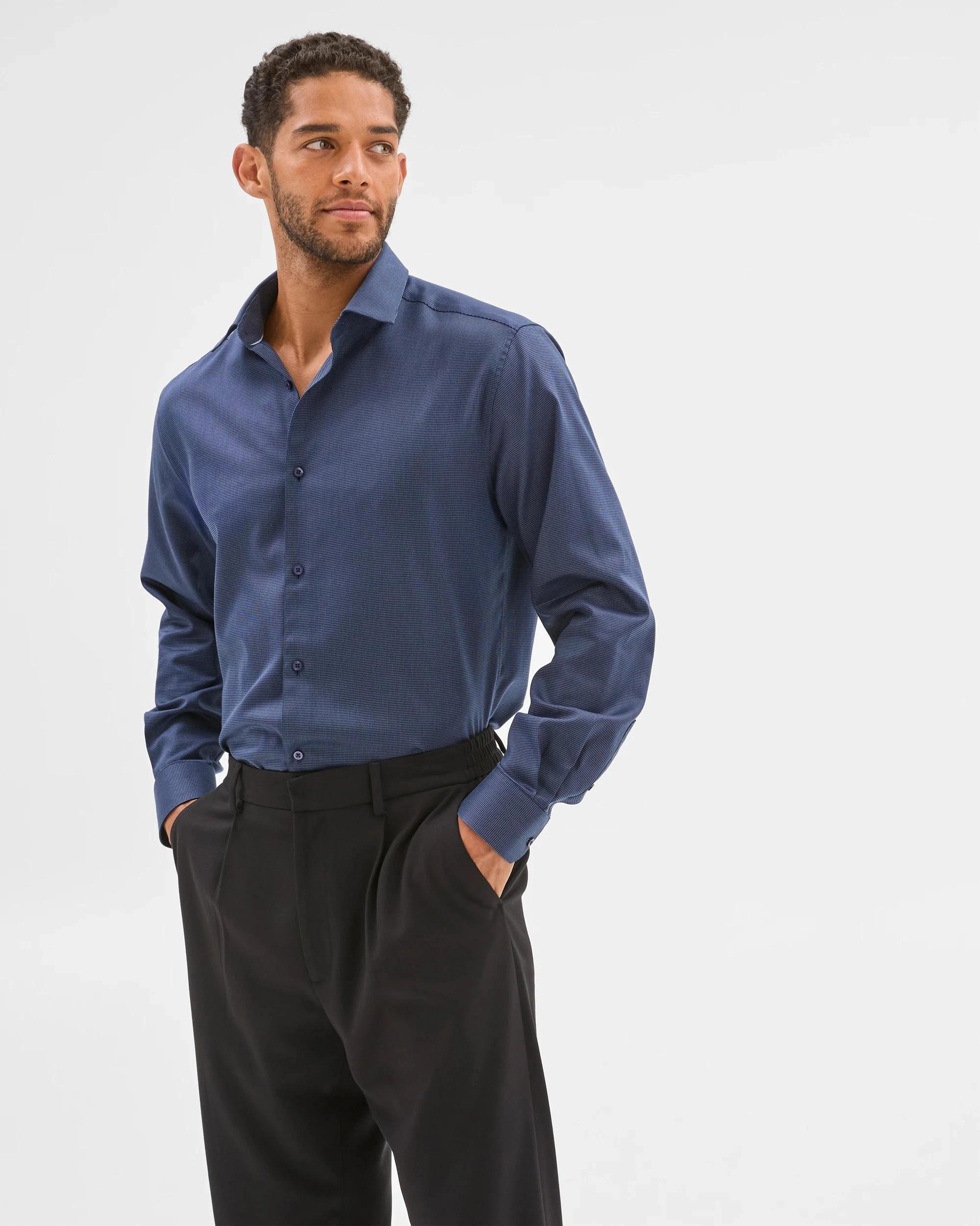 1 Preview Australian Cotton Textured Shirt NAVY, 1 of 6