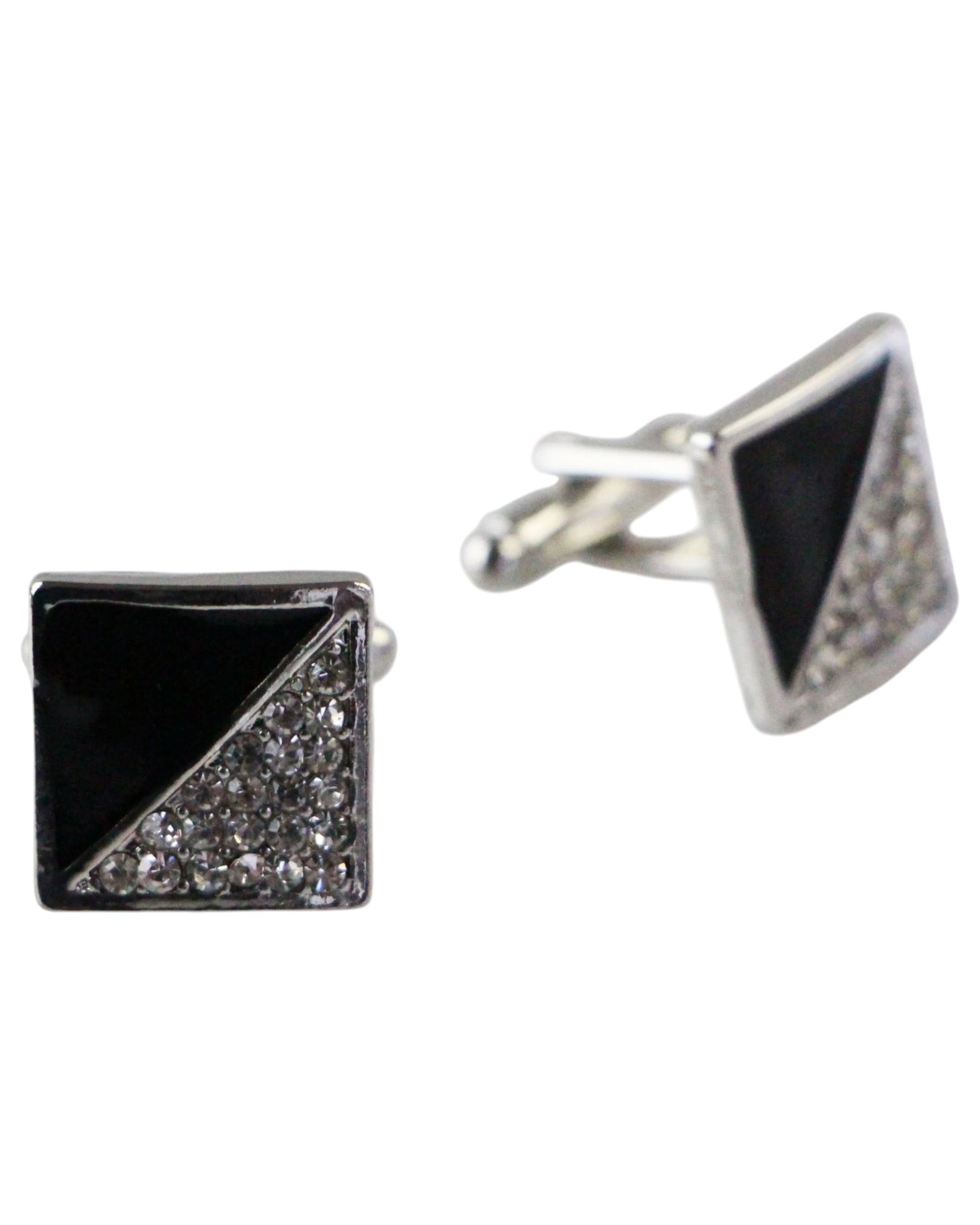 1 Zasel Mens Silver And Black Square Diamante Cufflinks - Multi, 1 of 1