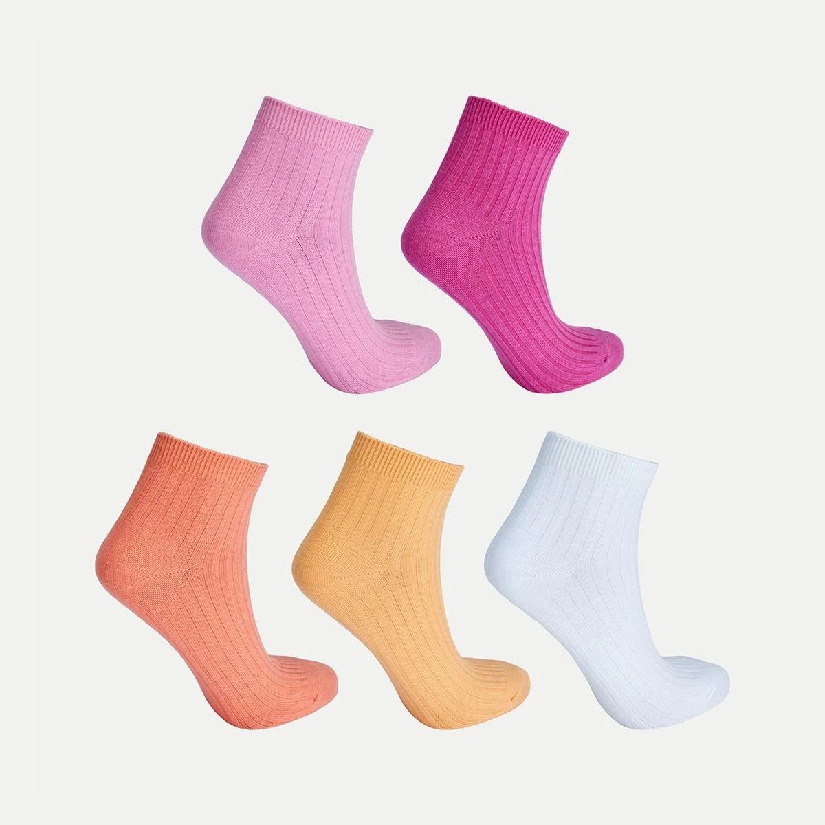 2 5 Pack Rib Anklet Socks Org Pnk, 2 of 3