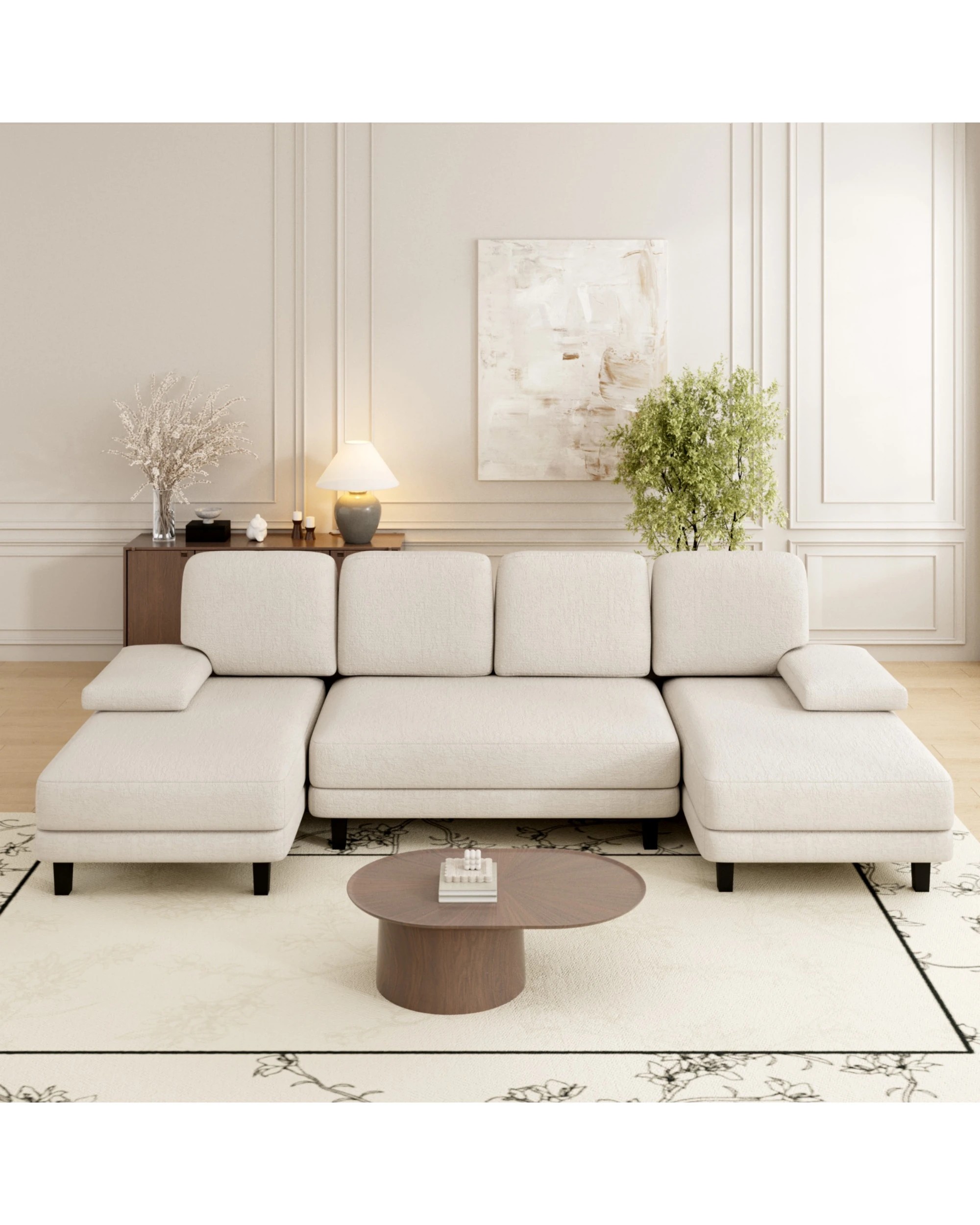 2 Advwin 280cm 4 Seater Sectiona Sofa Chenille Fabric U Shape Couch Modern Sofa Couch with Double Chaise, 2 of 8