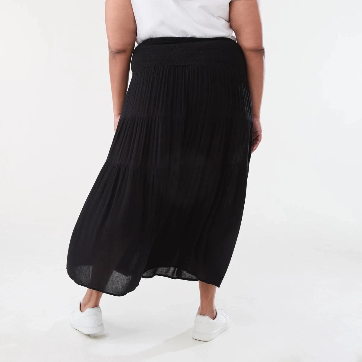 3 Curve Multi Tiered Textured Maxi Skirt BLACK, 3 of 5