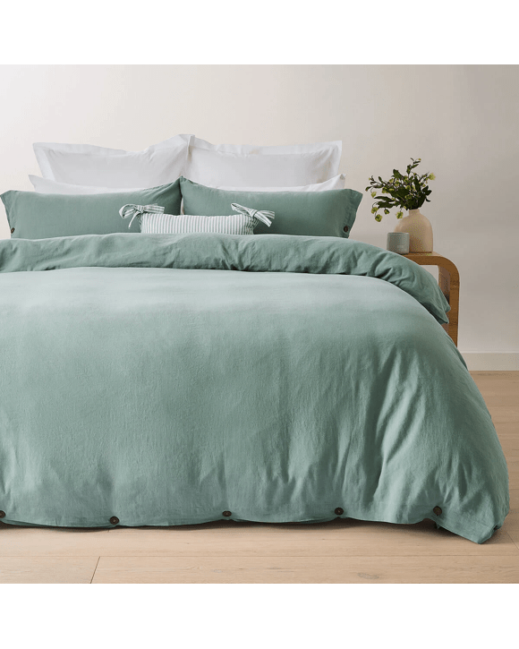 Kayden Linen Cotton Quilt Cover Set - King Bed, Sage