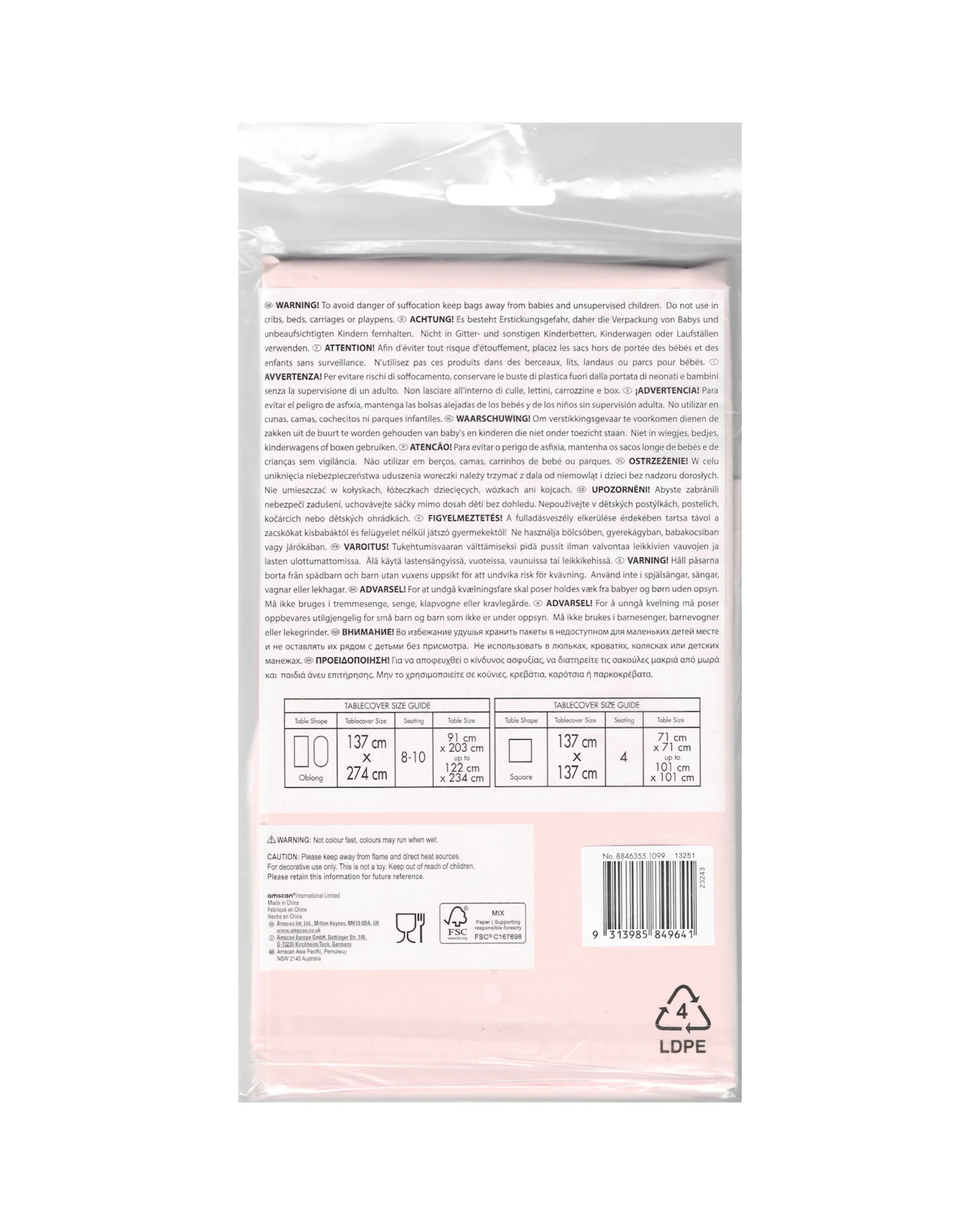 4 Amscan Rectangle Paper Tablecloth - Pastel Pink - Pastel Pink, 4 of 4