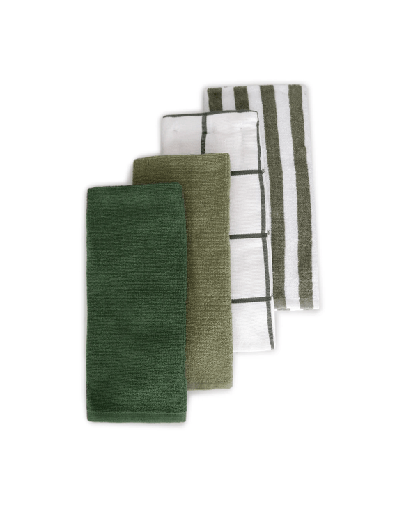 4 Pack Green Linear Terry Tea Towels