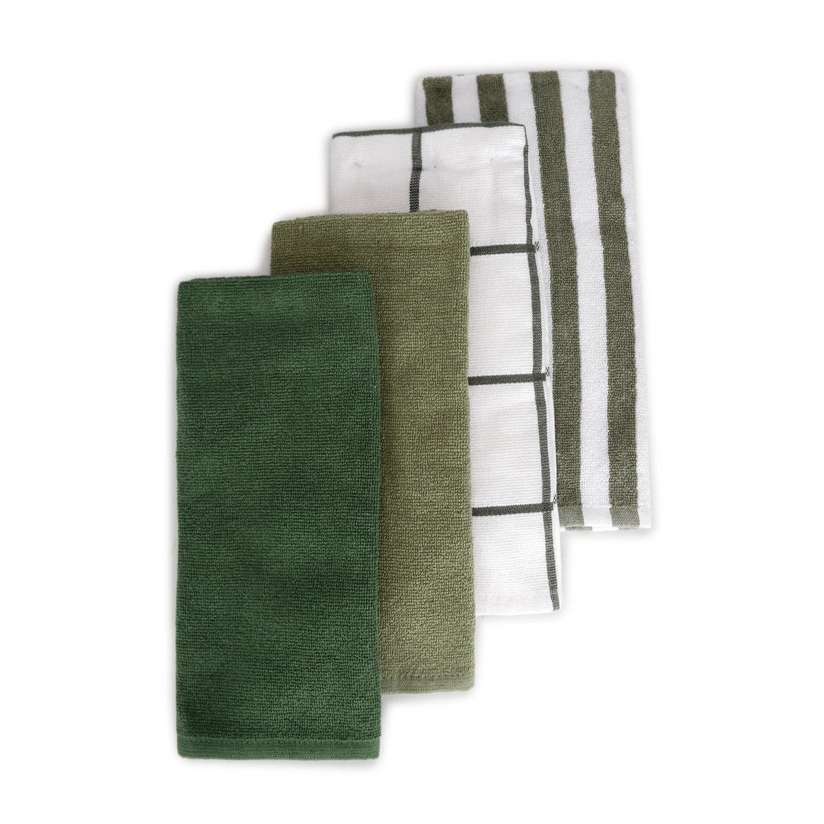 1 4 Pack Green Linear Terry Tea Towels, 1 of 7