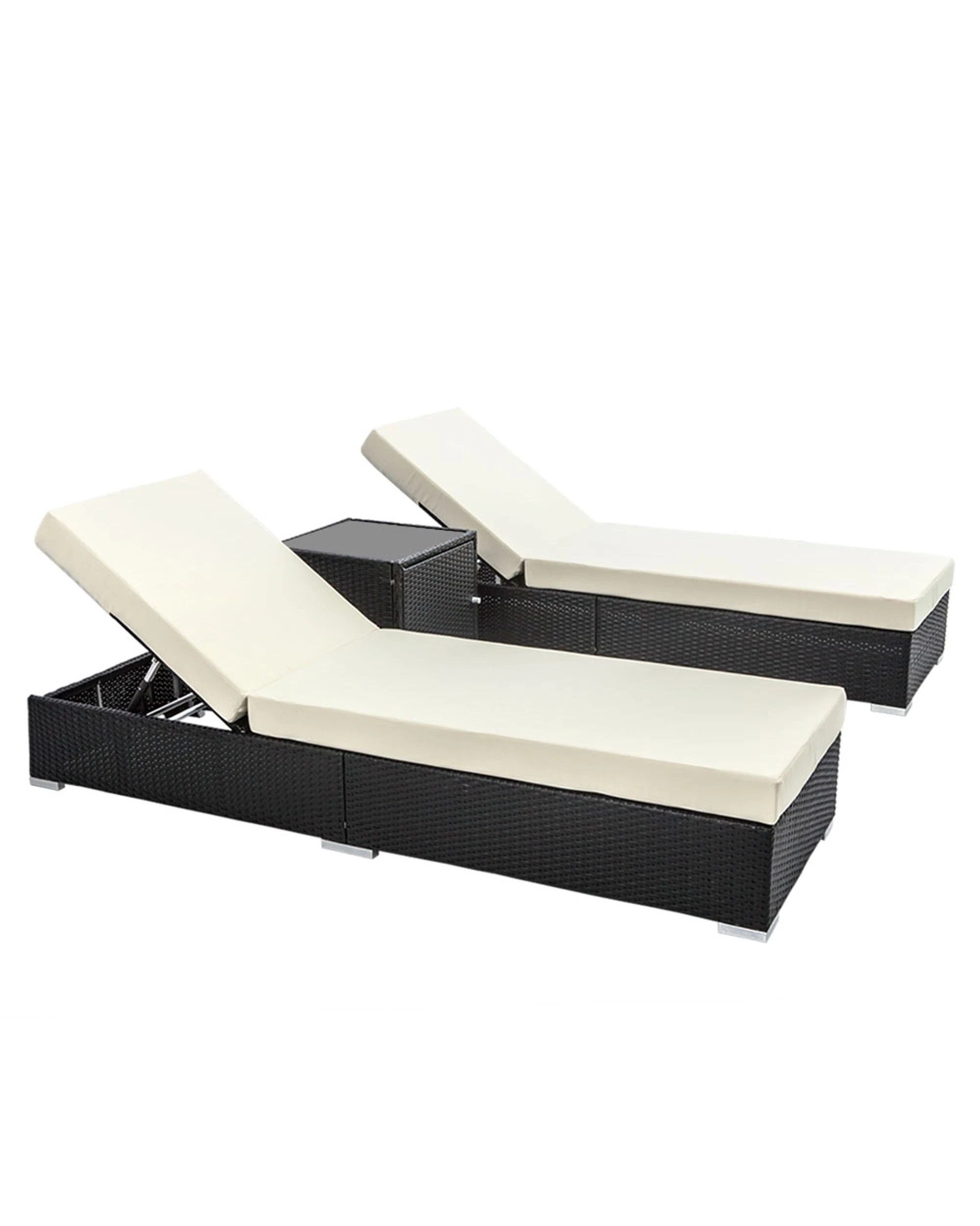 3 Gardeon 3 Piece Rattan Sun Lounge Set Adjustable Backrests Cushioned Day Bed Outdoor Wicker Aluminium Frame - Black, 3 of 8