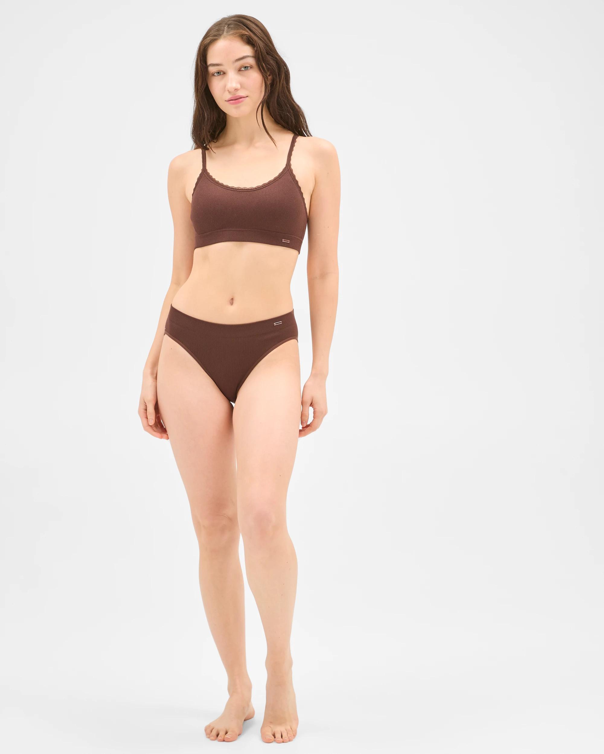 1 Lily Loves Rib and Lace Seamfree Crop Top CHOCOLATE, 1 of 5