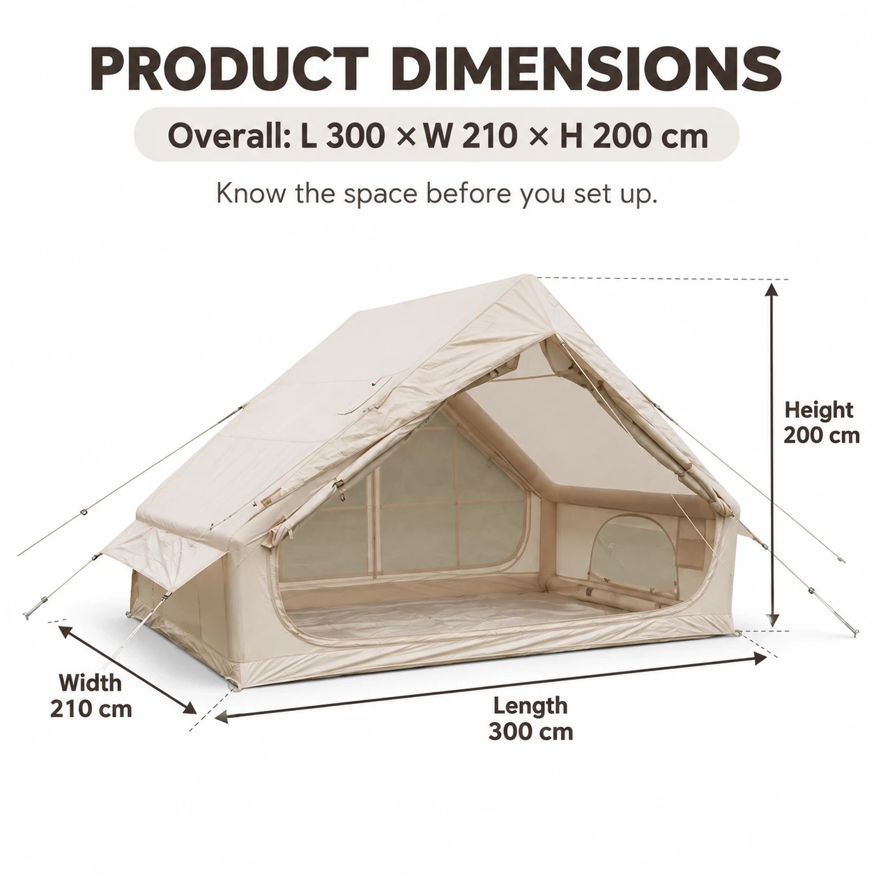 8 Weisshorn Inflatable A-Frame Camping Tent Large Outdoor Glamping - Beige, 8 of 10