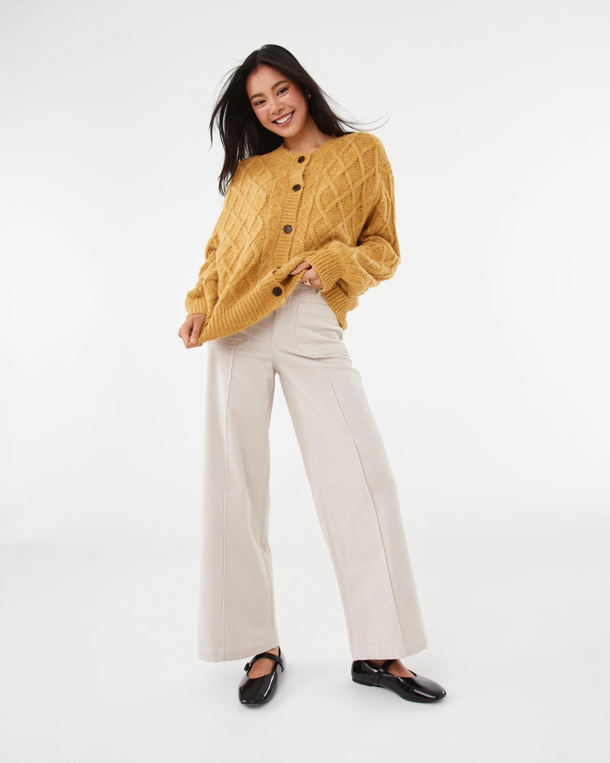 2 Pocket Front Wide Leg Corduroy Pants Ecru, 2 of 7
