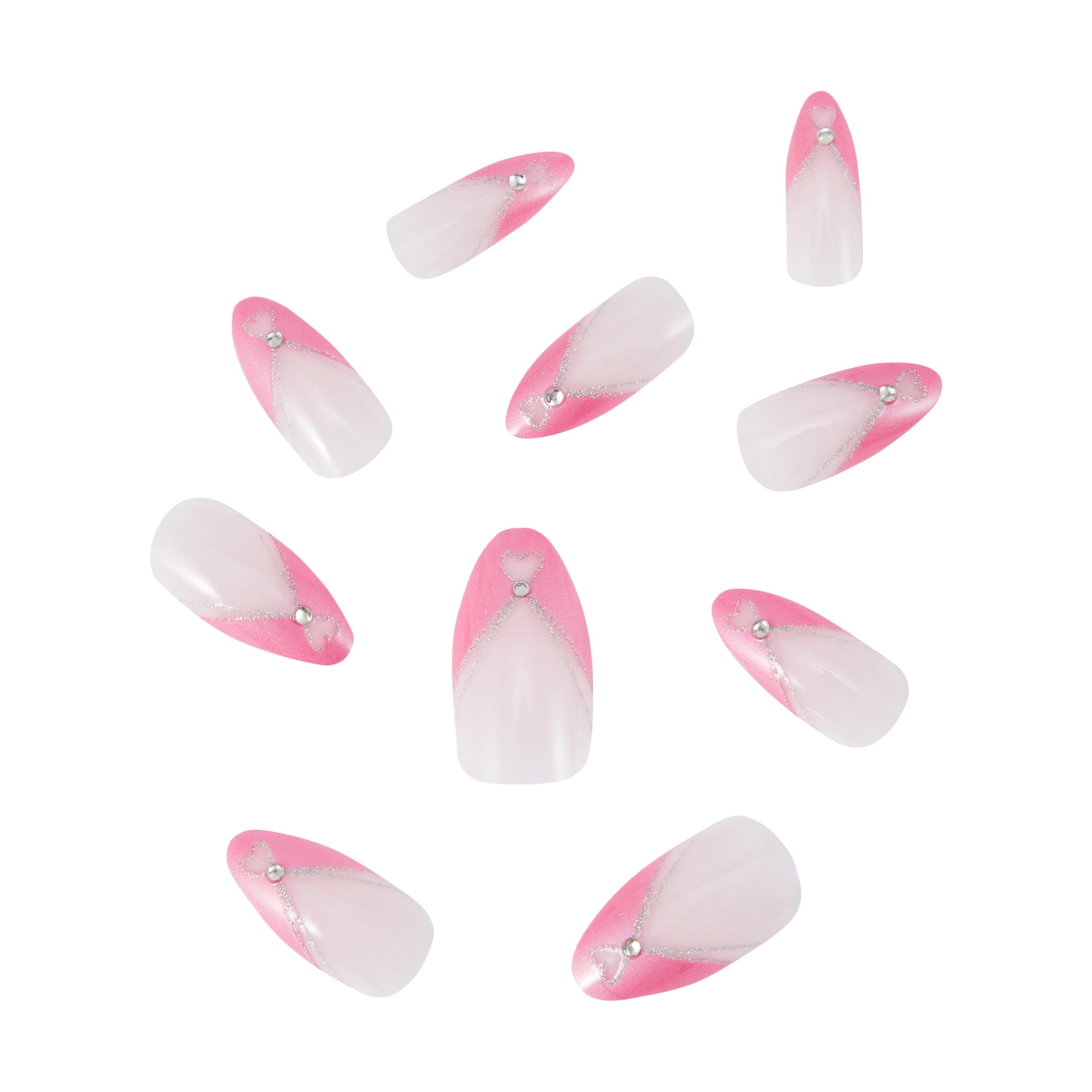 2 OXX Cosmetics 24 Pack Artificial Nails with Adhesive - Stiletto Shape, Pink Ribbon, 2 of 4