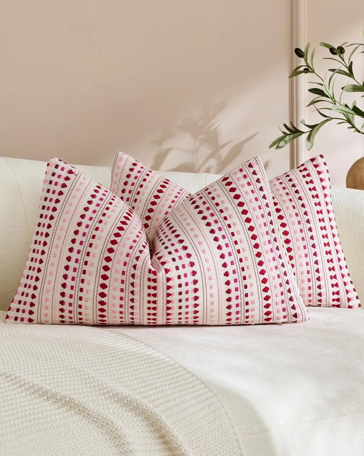 1 Gioia Casa 2-Pack Bohemian Dot Woven Cushion Covers 30cm x 50cm - Burgundy, 1 of 4