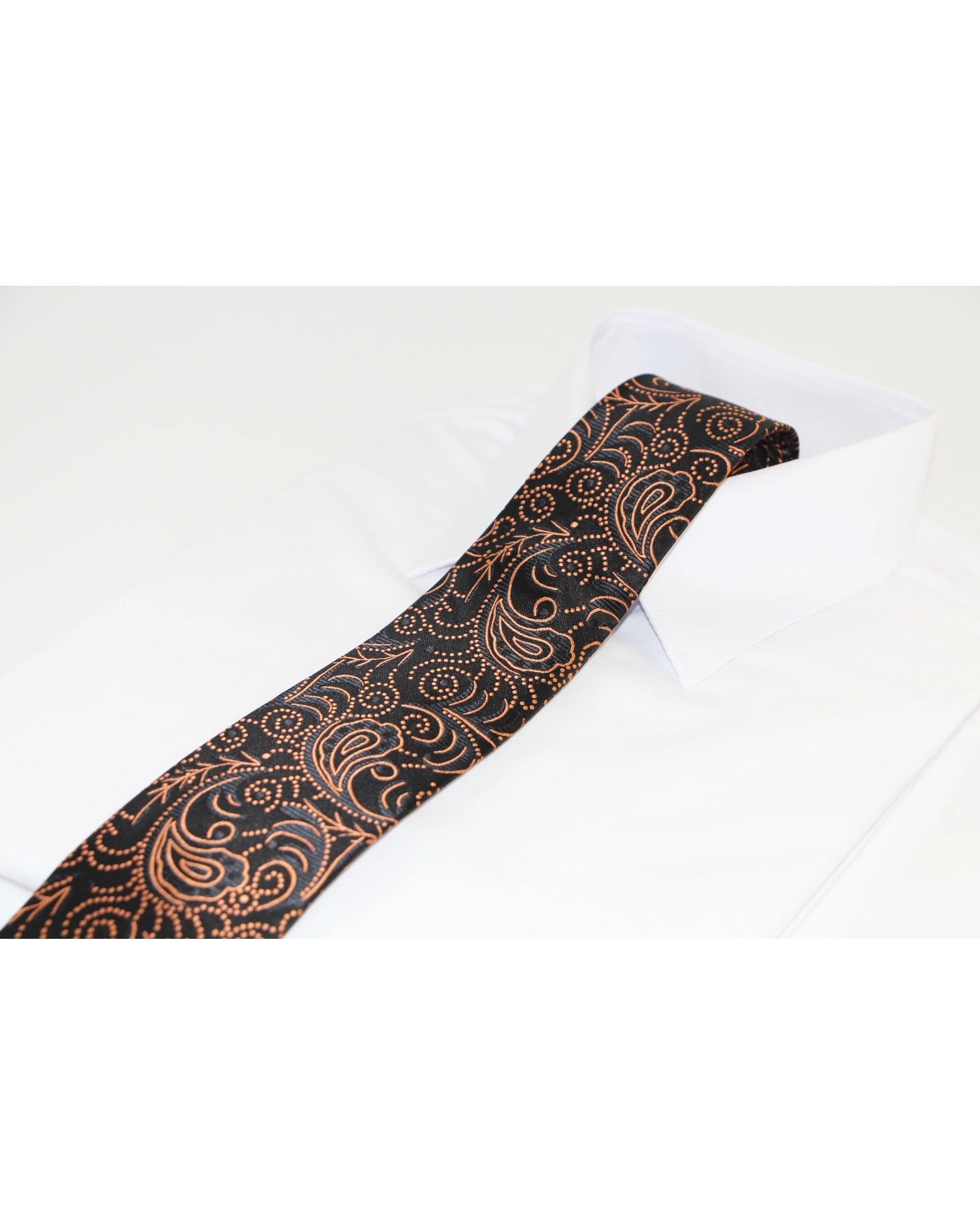 1 Zasel Mens Black & Burnt Orange Mixed Patterned 8cm Neck Tie, 1 of 2