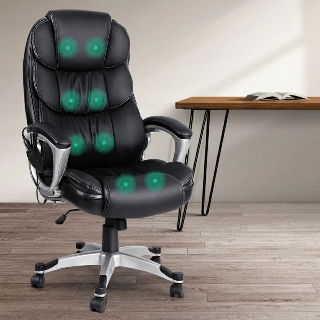 6 Artiss 8 Point Massage Office Chair Heated Seat PU - Black, 6 of 6