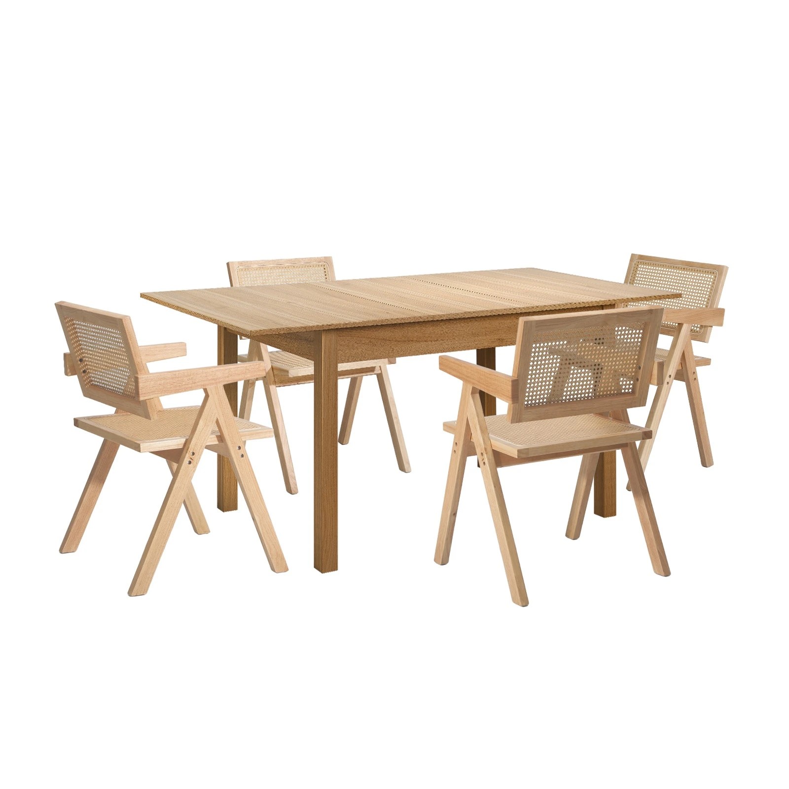 1 Oikiture 5pc Extenable Dining Table and Chairs Wooden Dining Set Ratten - Natural, 1 of 10