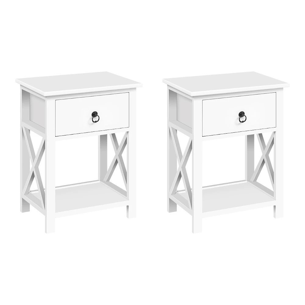 1 Artiss 2 X Bedside Table 1 Drawer with Shelf - White, 1 of 6