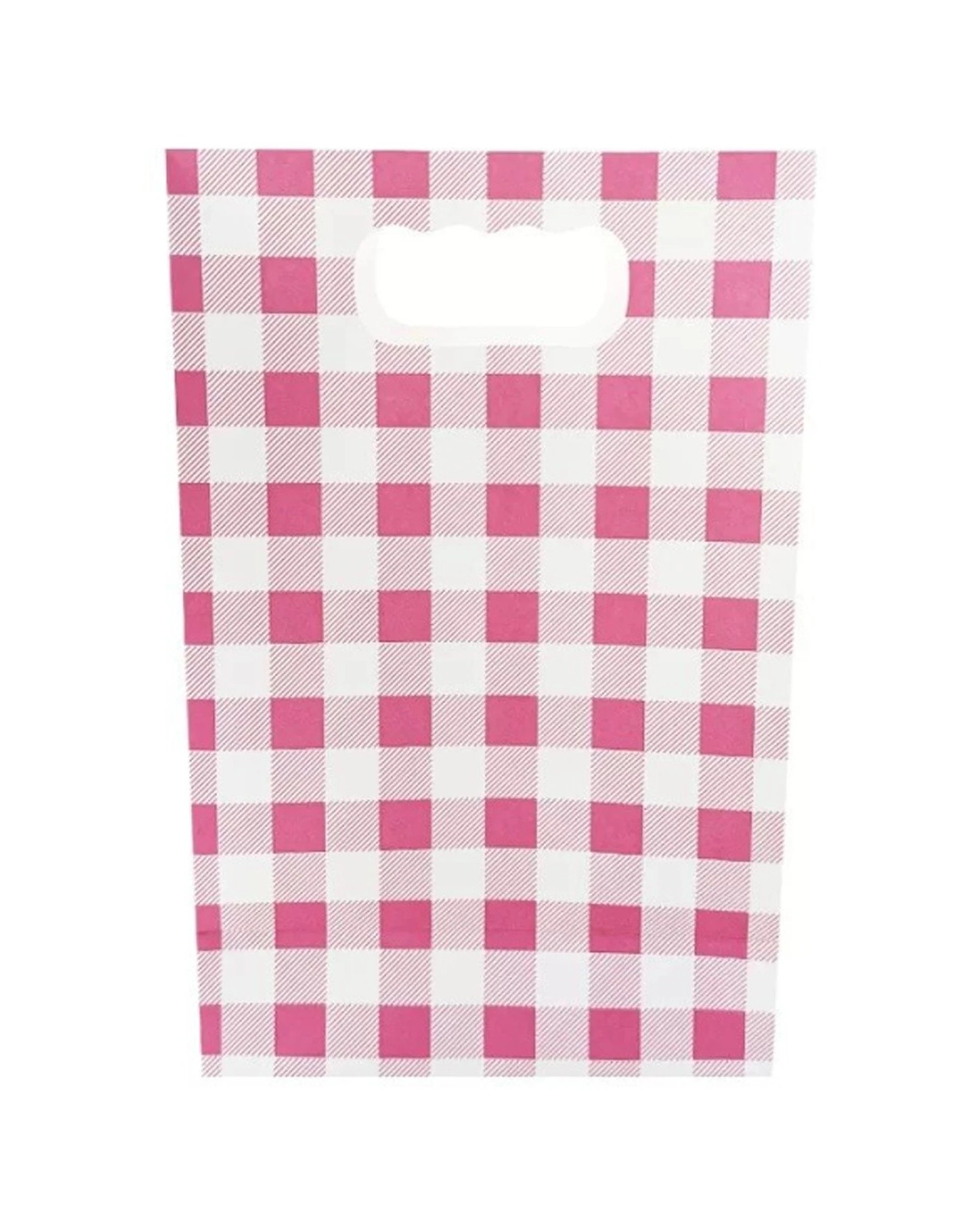 2 Party Maker 6pc Gingham Paper Gift Bags With Die Cut Handle - Pink, 2 of 2