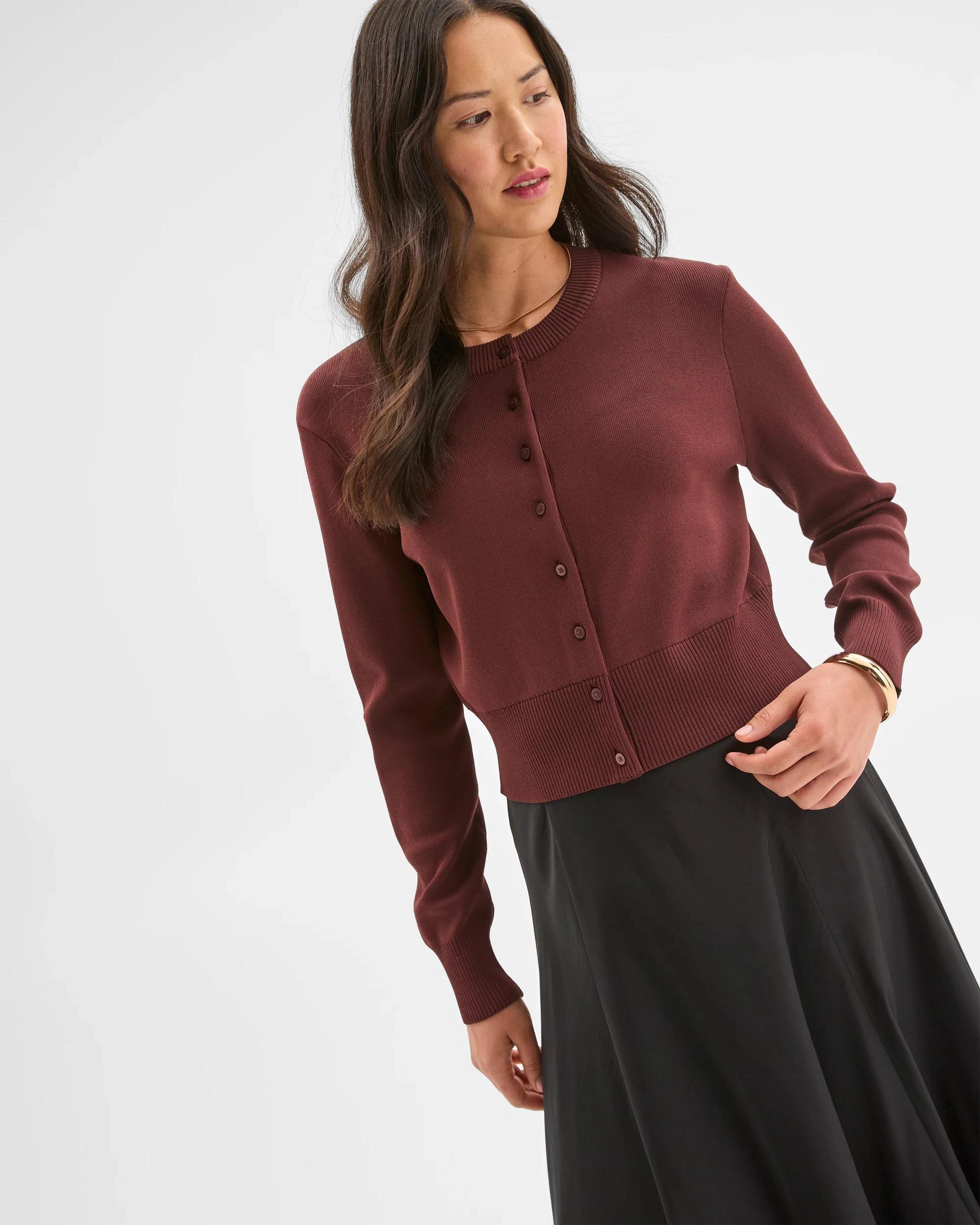 4 Preview Crepe Knit Cardigan RUM RAISIN, 4 of 7