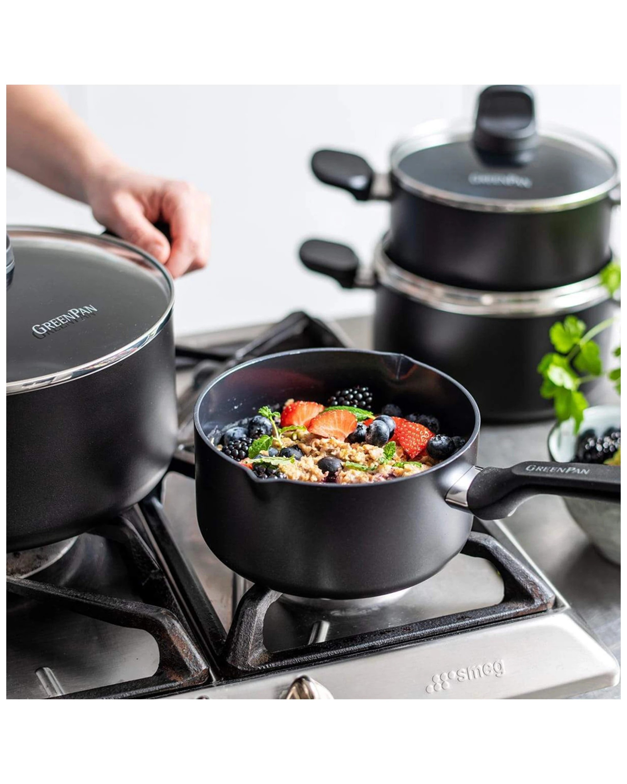 3 3pc Greenpan Memphis Series Non Stick Coated Saucepan Set Home Kitchen Cookware
 - Black, 3 of 6