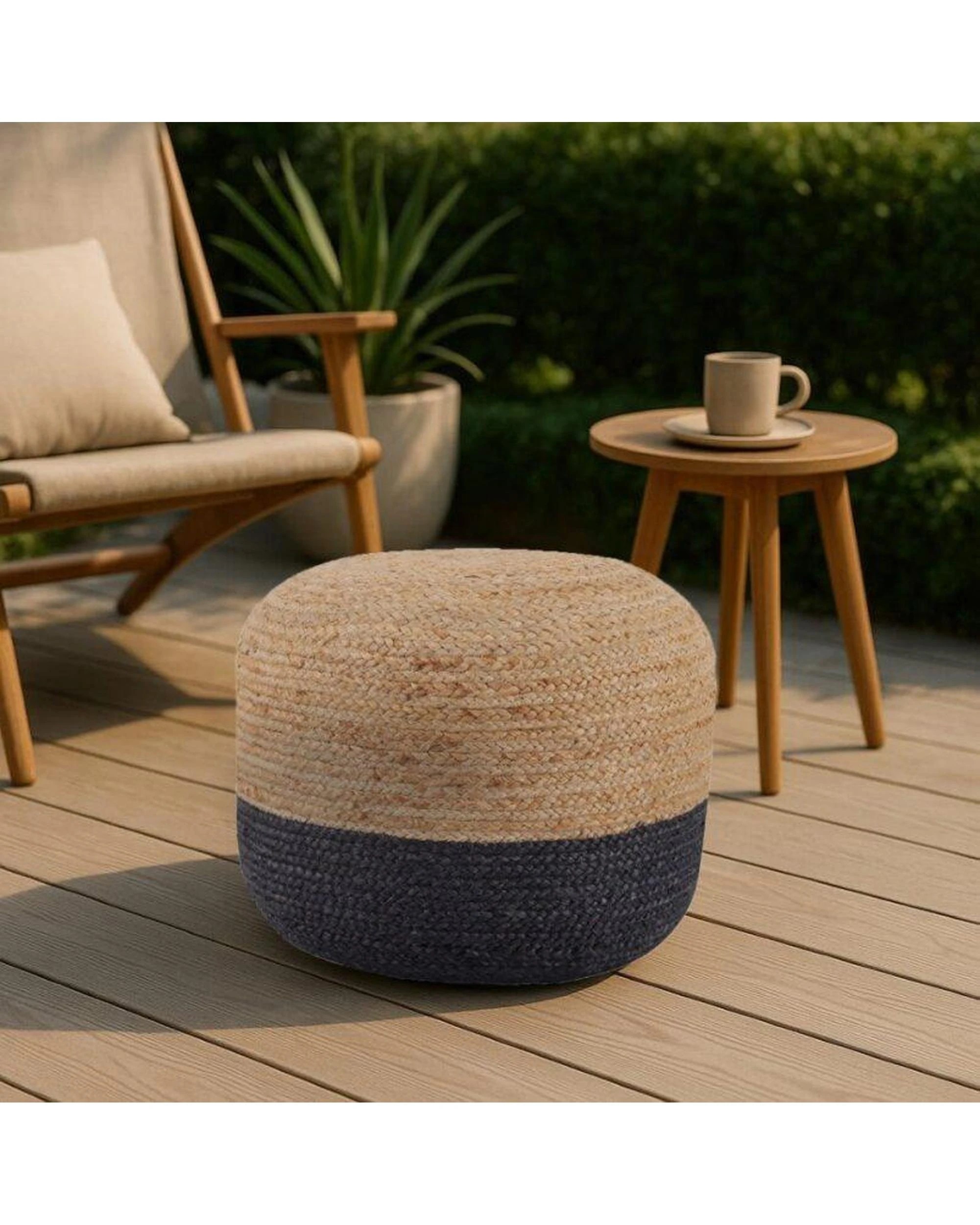 5 La Grace Home Ombre Hand Braided Jute Cotton Pouf Ottoman - Charcoal, 5 of 5