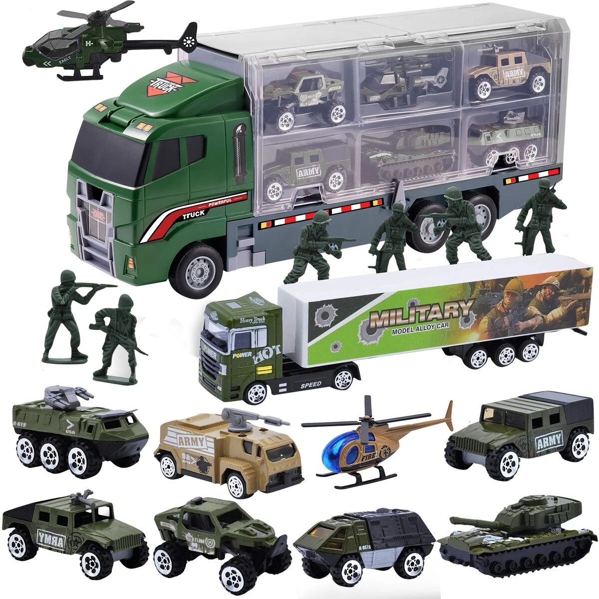 4 AUSWAY Army Truck Toy Car Military Force Model Carrier Storage Play Set, 4 of 5