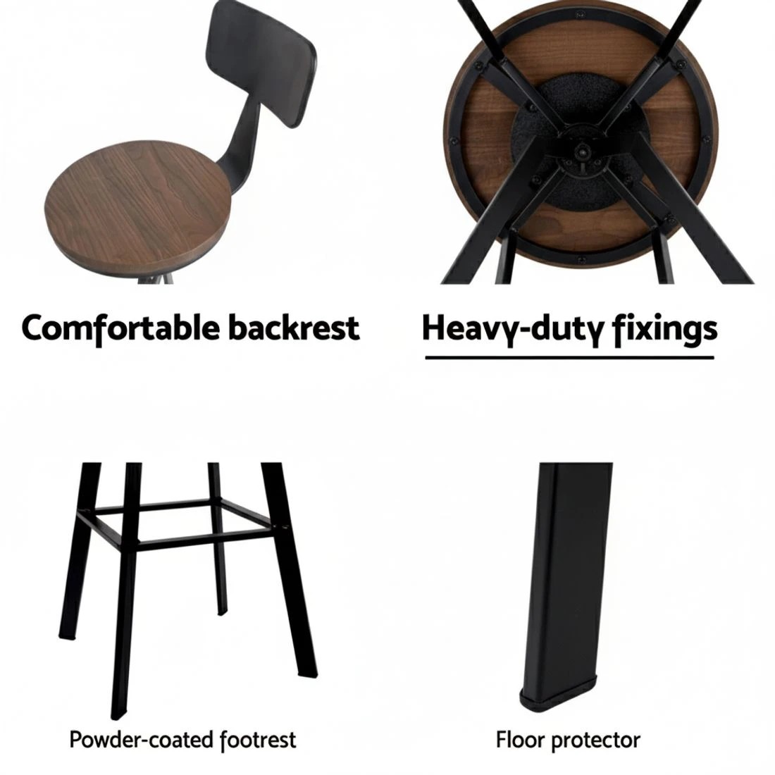 3 Artiss 4x Bar Stools Kitchen Dining Chairs Adjustable Wood Stool w/Backrest - Black, 3 of 5