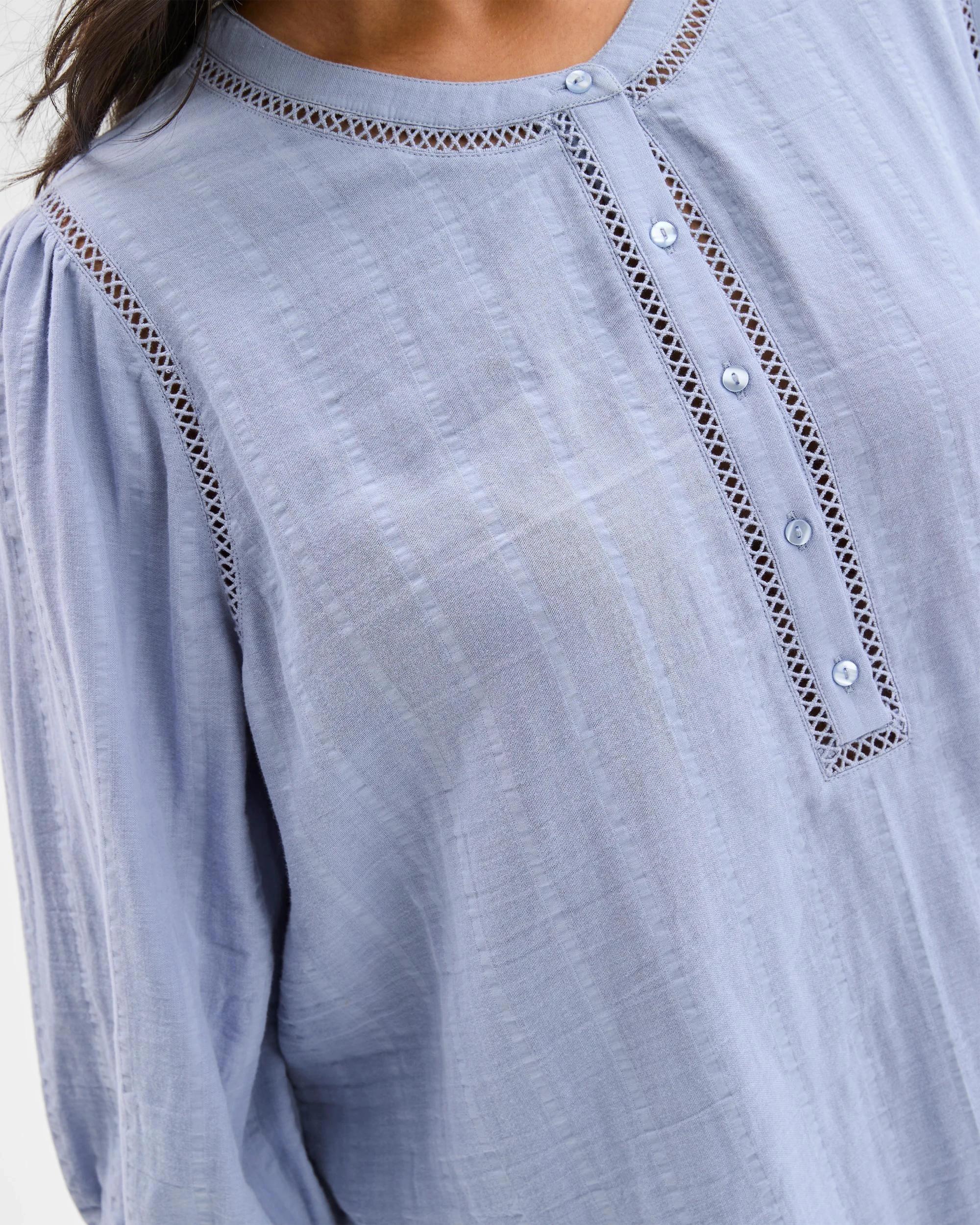 4 Target Curve Plus Size 3/4 Sleeve Double Cloth Woven Top DUSTY BLUE, 4 of 6