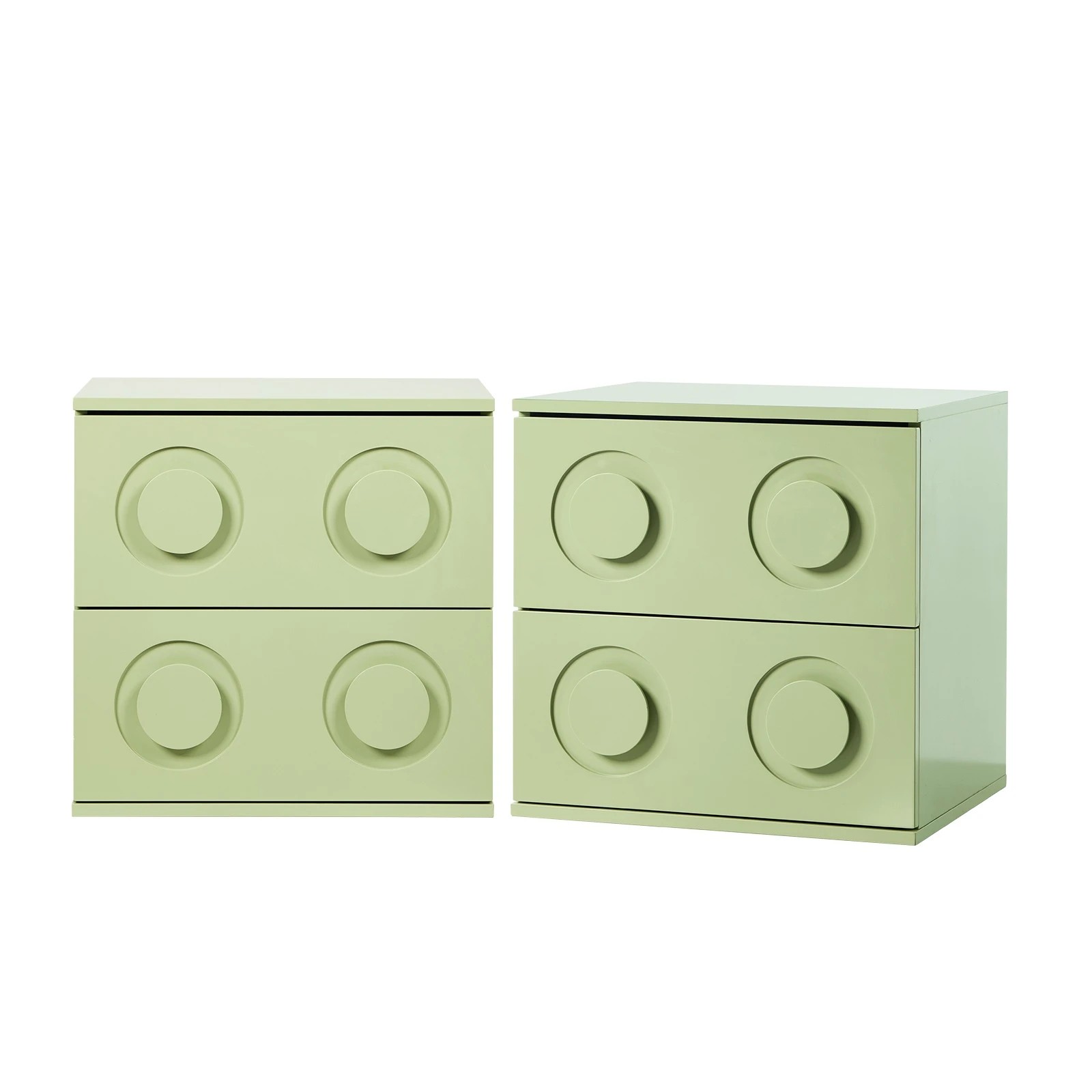 1 Oikiture 2x Bedside Table 2 Drawers Nightstand Side Storage Cabinet - Green, 1 of 9