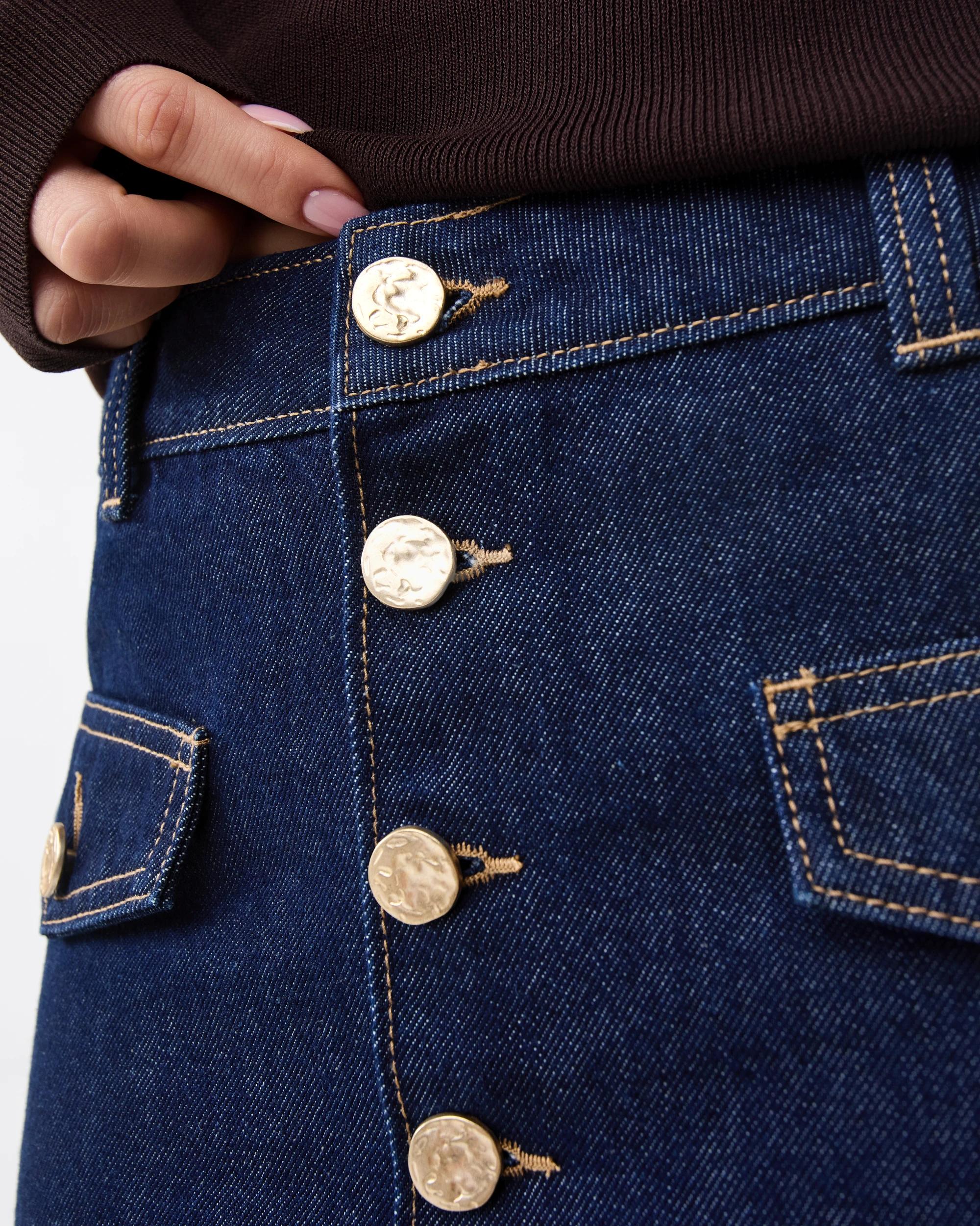 6 Denim Button Mini Skirt Indigo Wsh, 6 of 8