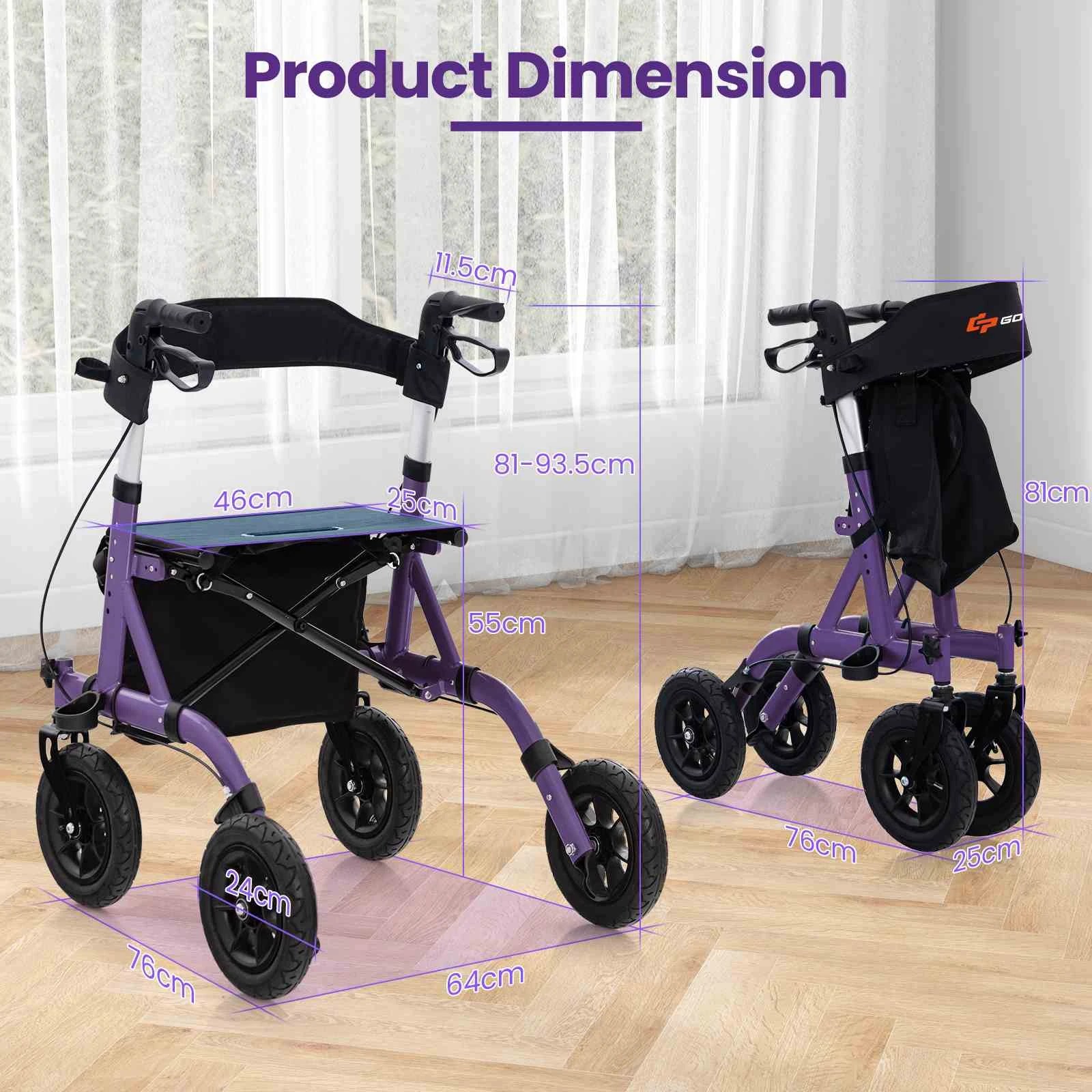 2 Costway Foldable Aluminum Rollator Frame for Seniors w/Seat Medical Walker, 2 of 2